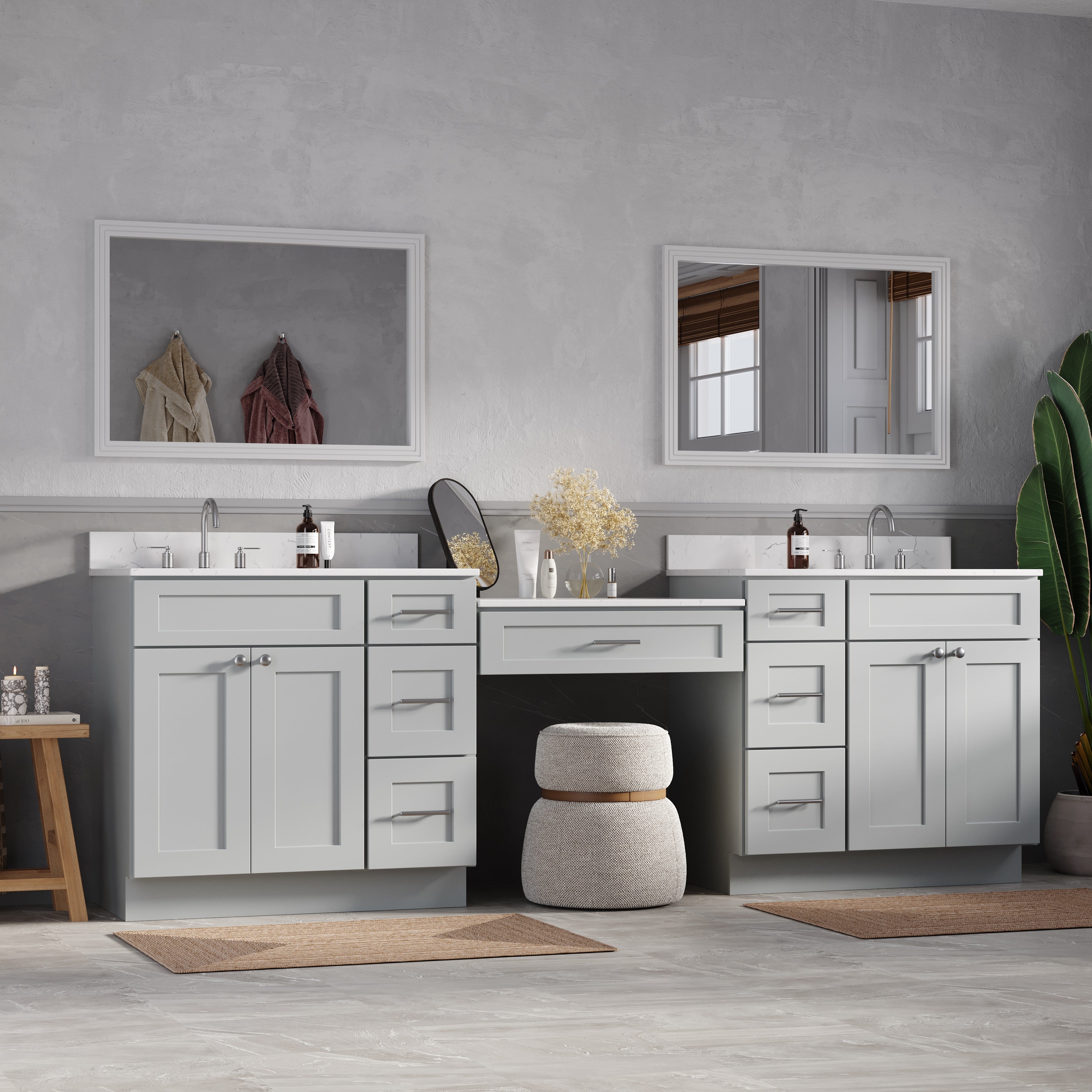 103'' Double Bathroom Vanity with Quartz Top, 7 Drawers