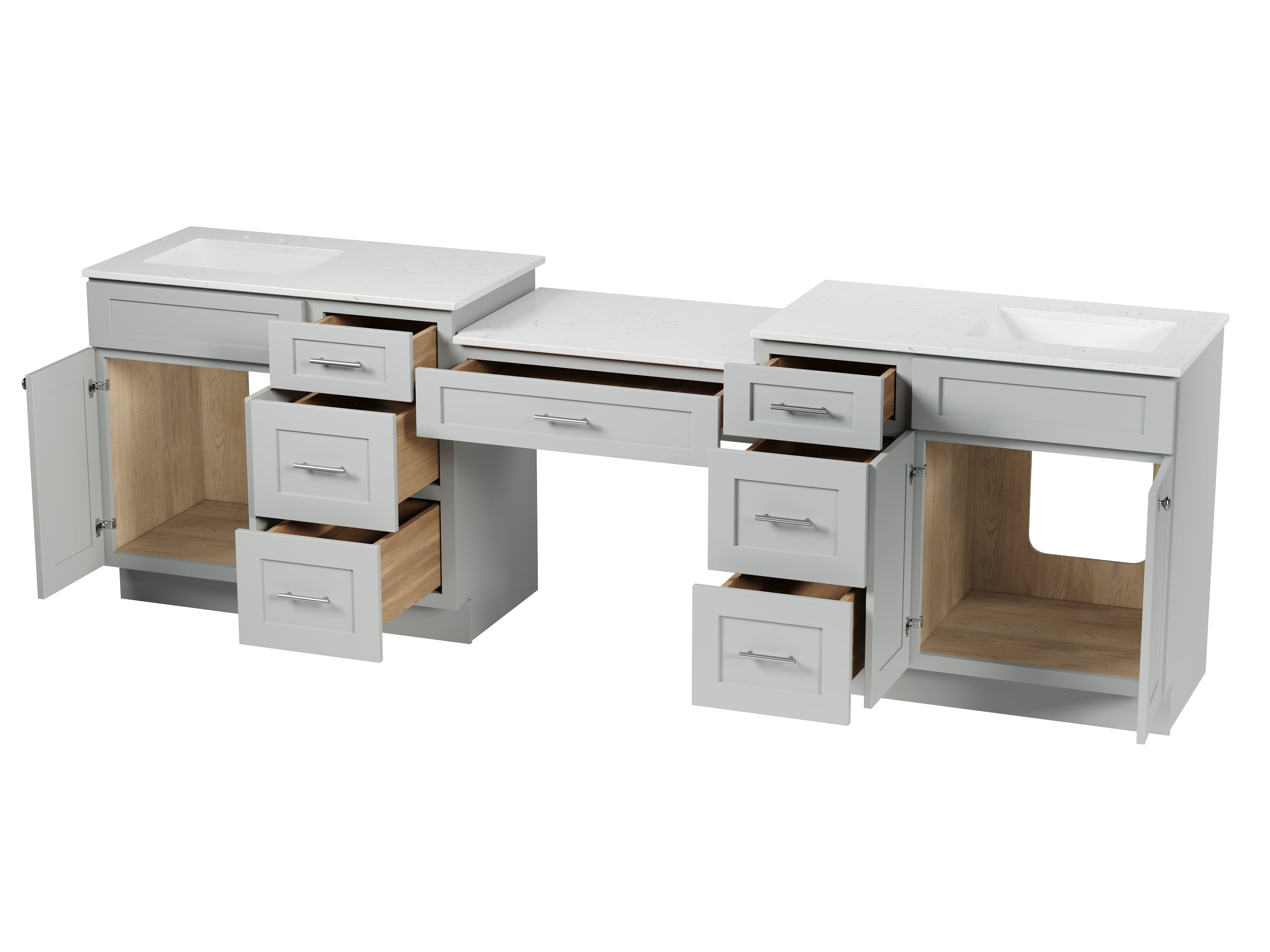 108'' Double Bathroom Vanity with Quartz Top, 7 Drawers