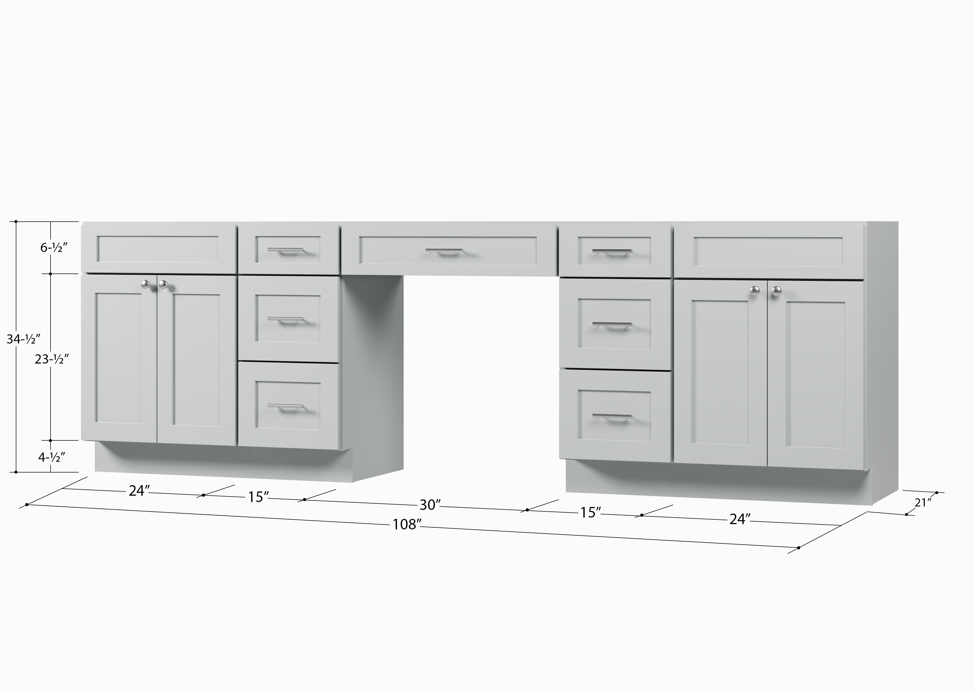 108 Double Bathroom Vanity Base Only With 7 Drawers