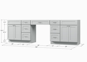 108 Double Bathroom Vanity Base Only With 7 Drawers