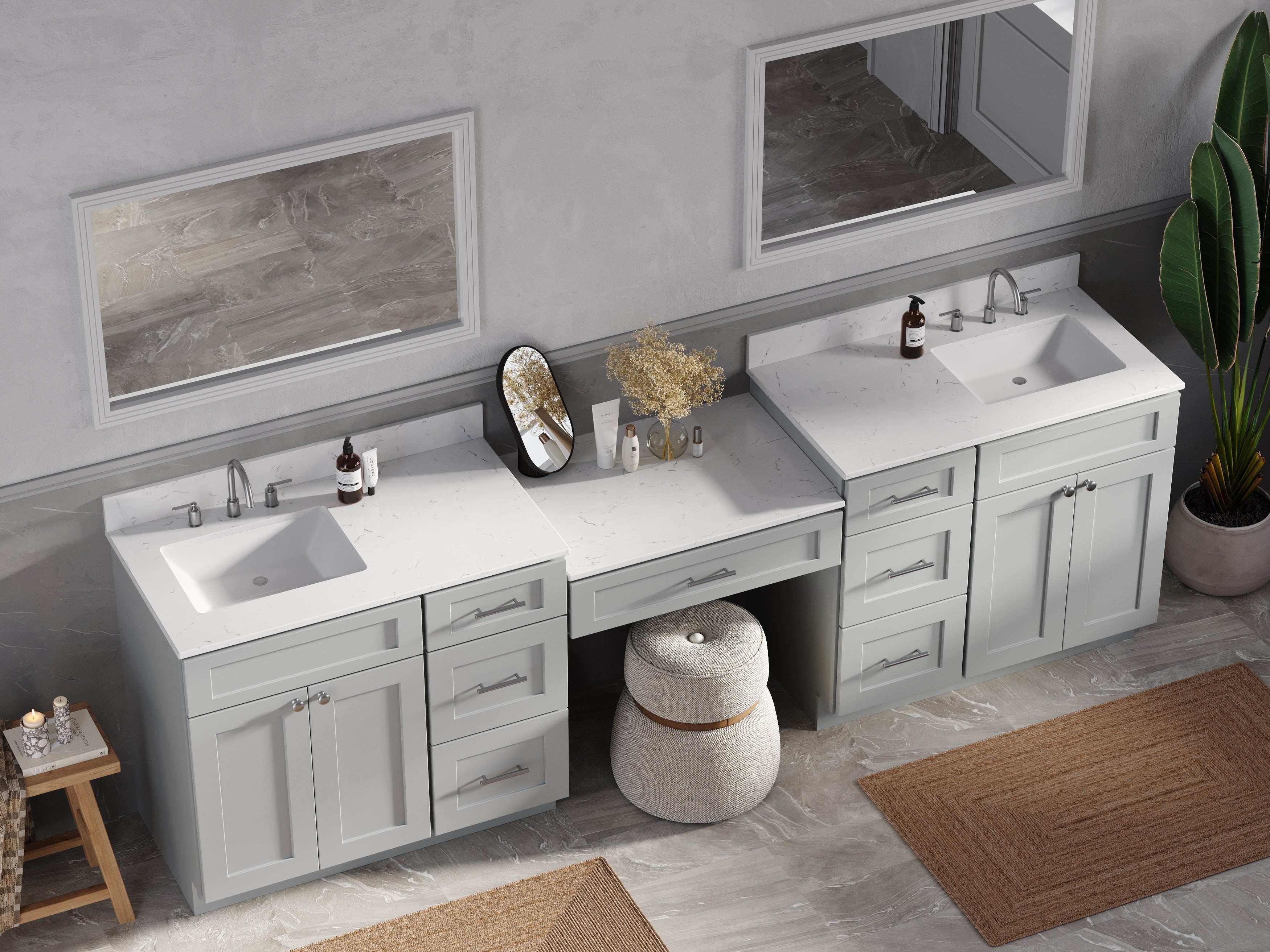 108'' Double Bathroom Vanity with Quartz Top, 7 Drawers