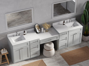 108'' Double Bathroom Vanity with Quartz Top, 7 Drawers