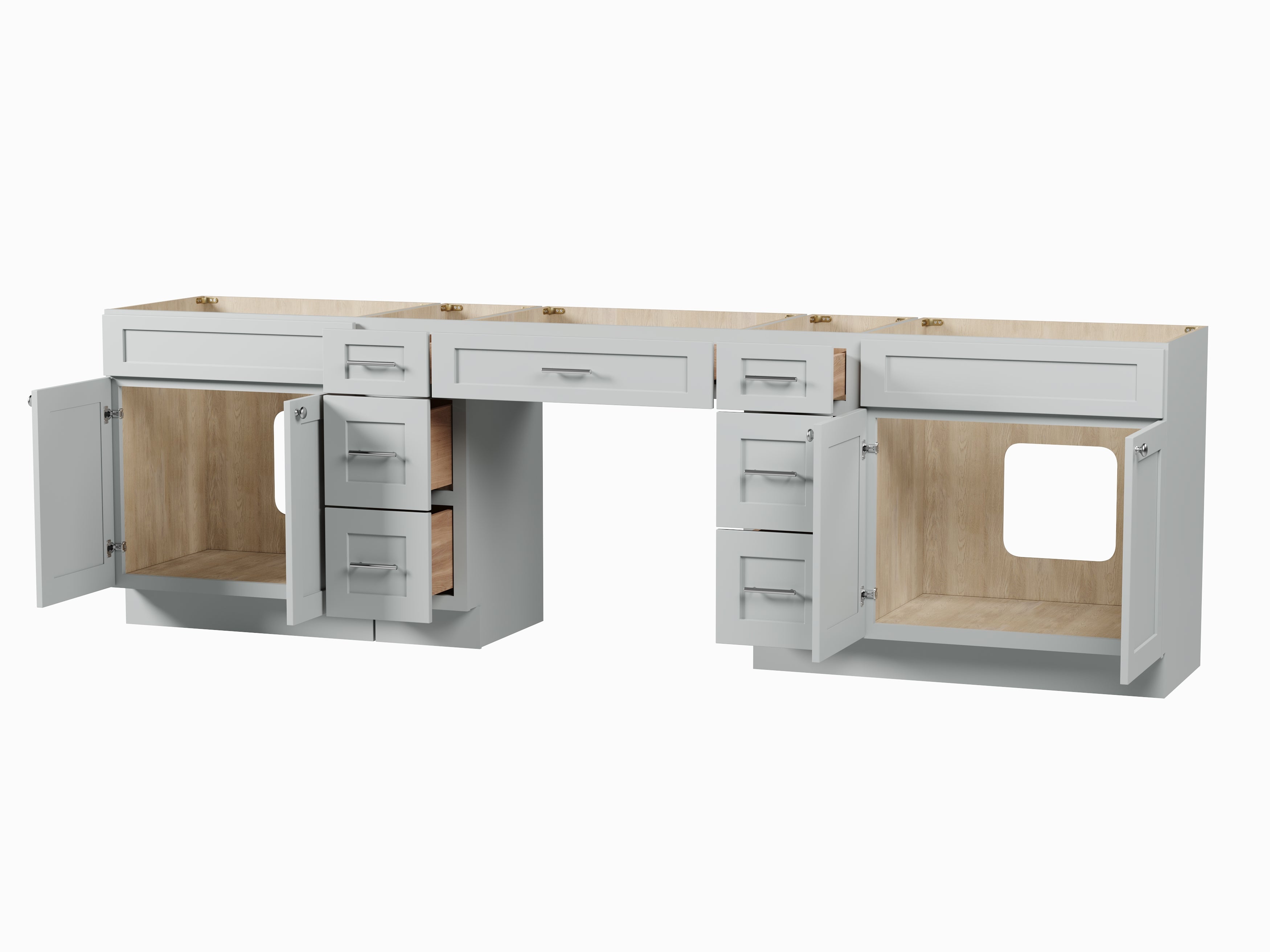 114 Double Bathroom Vanity Base Only With 7 Drawers
