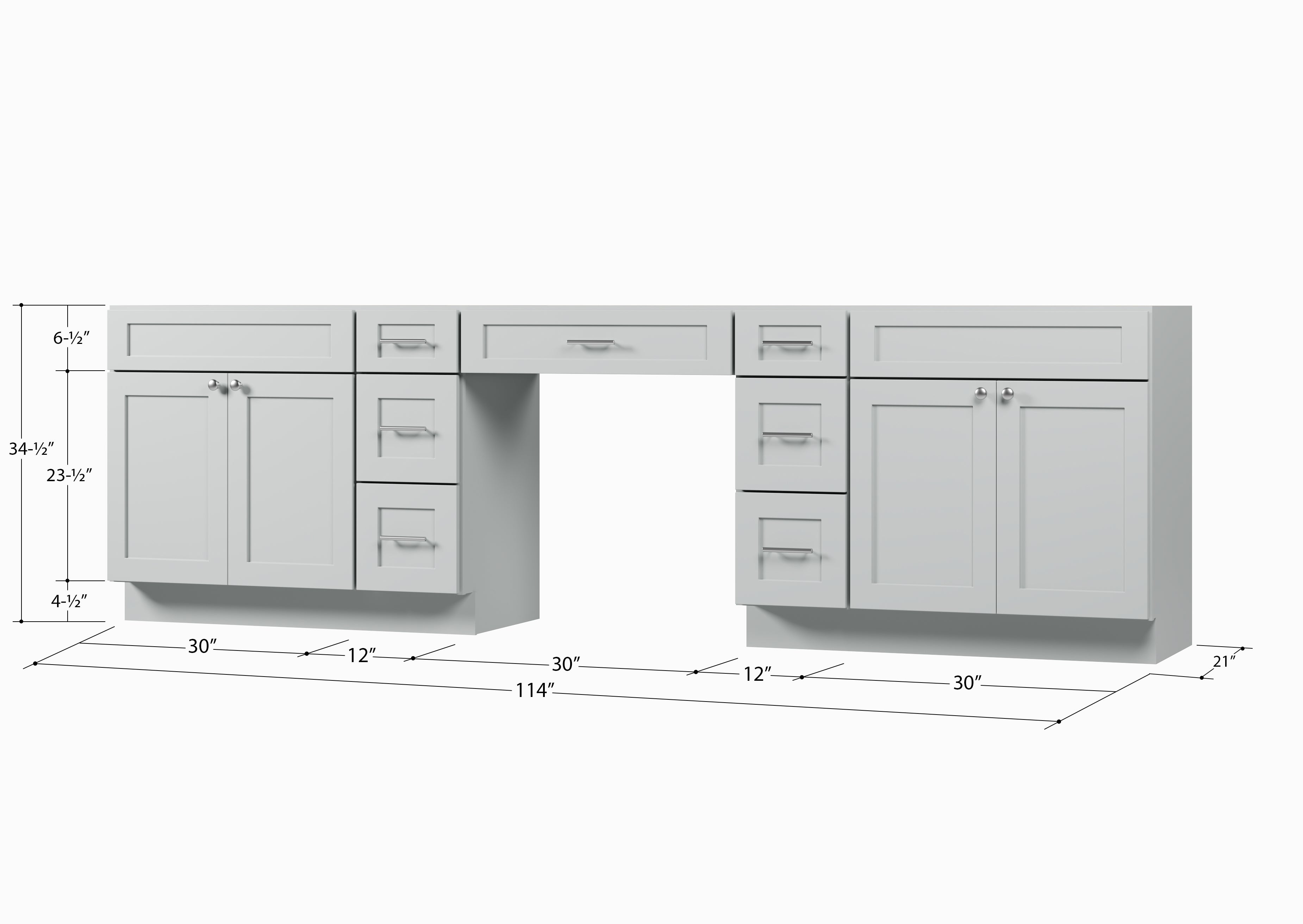 114 Double Bathroom Vanity Base Only With 7 Drawers