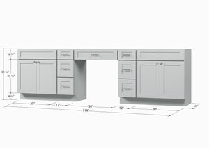 114 Double Bathroom Vanity Base Only With 7 Drawers