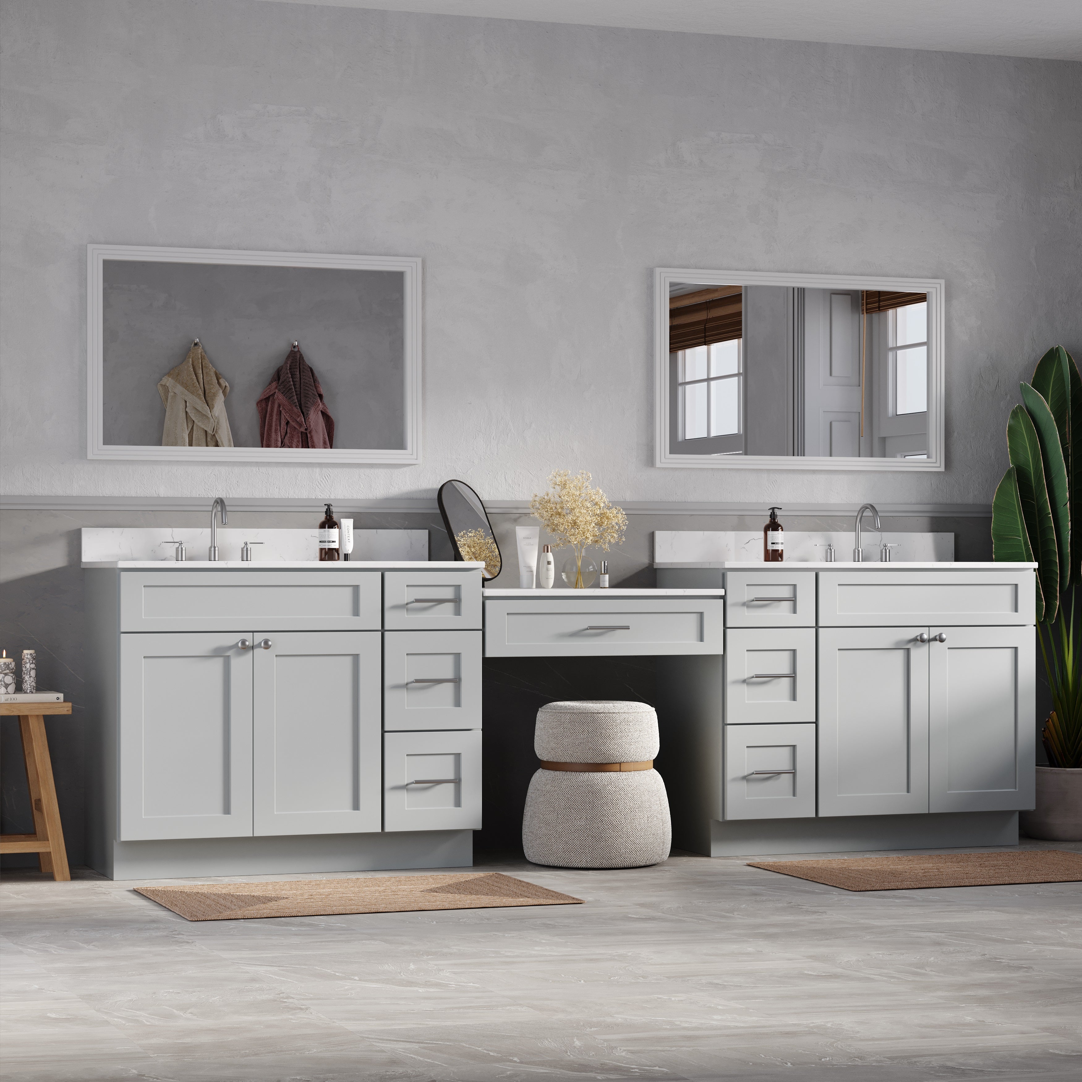 114'' Double Bathroom Vanity with Quartz Top, 7 Drawers