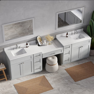 114'' Double Bathroom Vanity with Quartz Top, 7 Drawers