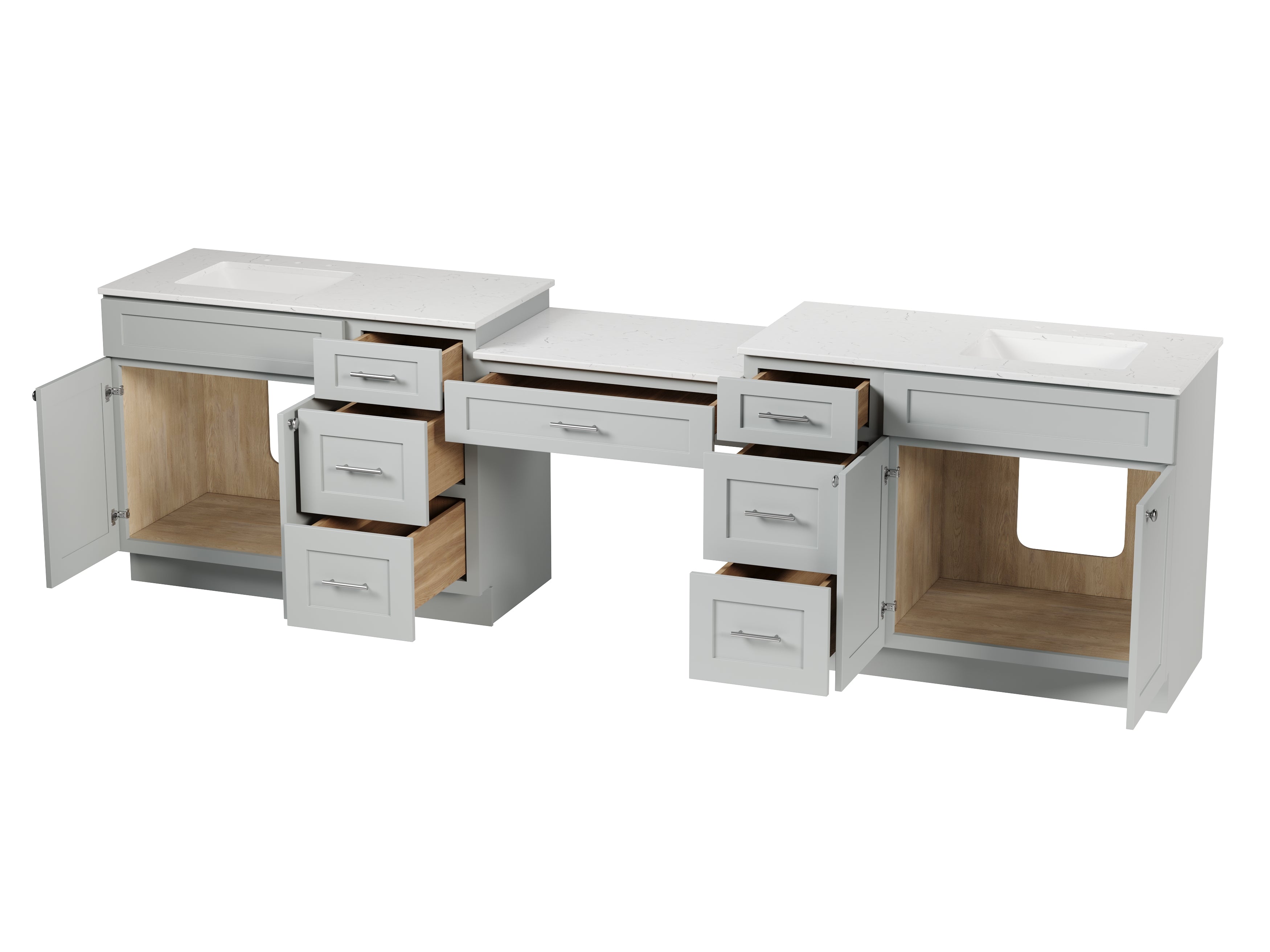 Disar 120" Double Bathroom Vanity Desk With Carrara Quartz Top 7 Drawers