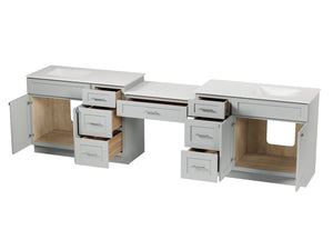 Disar 120" Double Bathroom Vanity Desk With Carrara Quartz Top 7 Drawers