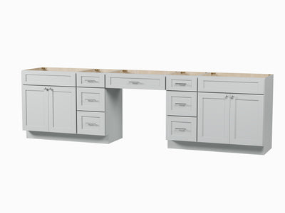 [color:Gray] 120" Double Bathroom Vanity Base Only With 7 Drawers - Gray finish view