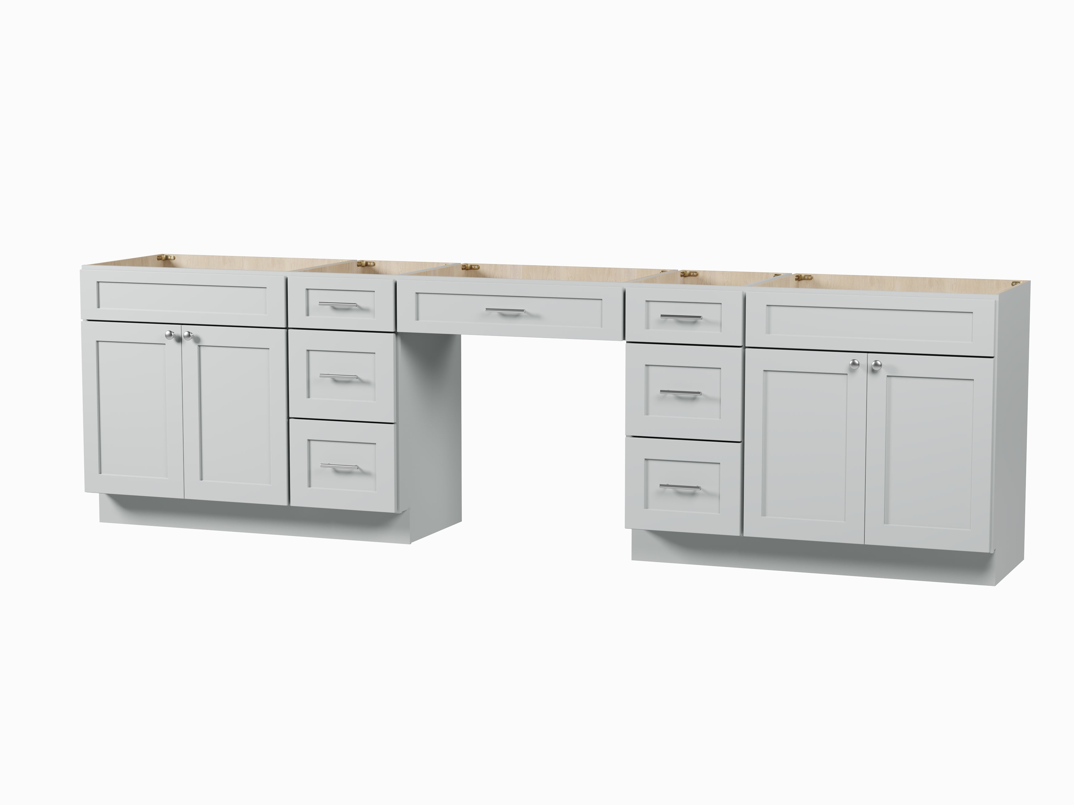 120" Double Bathroom Vanity Base Only With 7 Drawers