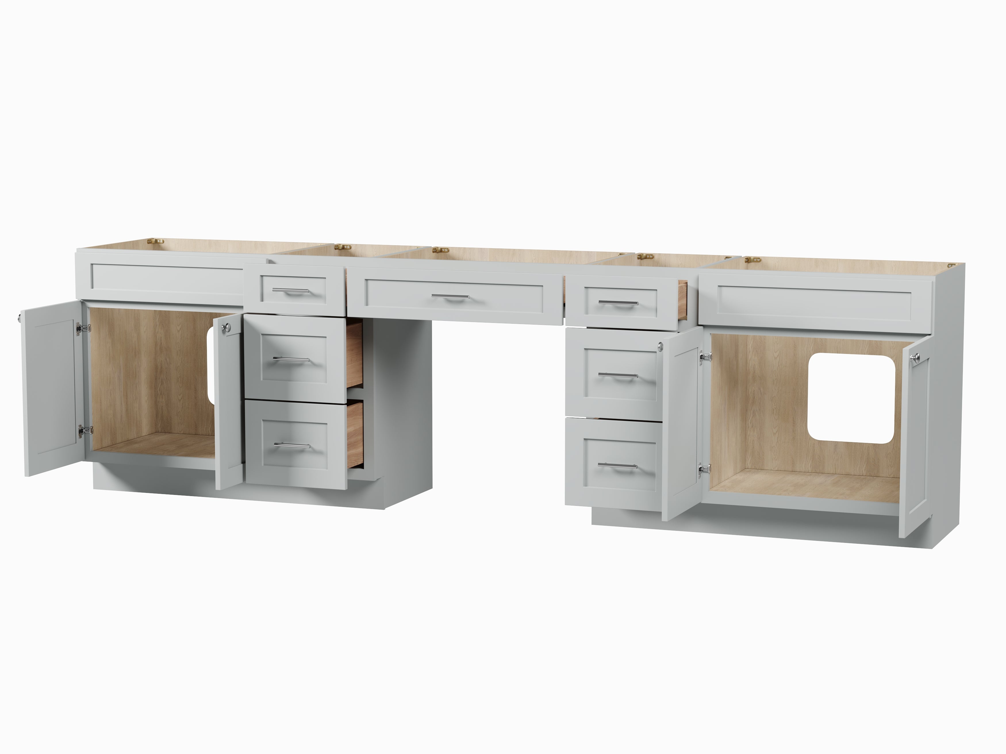 120" Double Bathroom Vanity Base Only With 7 Drawers