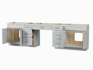 120" Double Bathroom Vanity Base Only With 7 Drawers