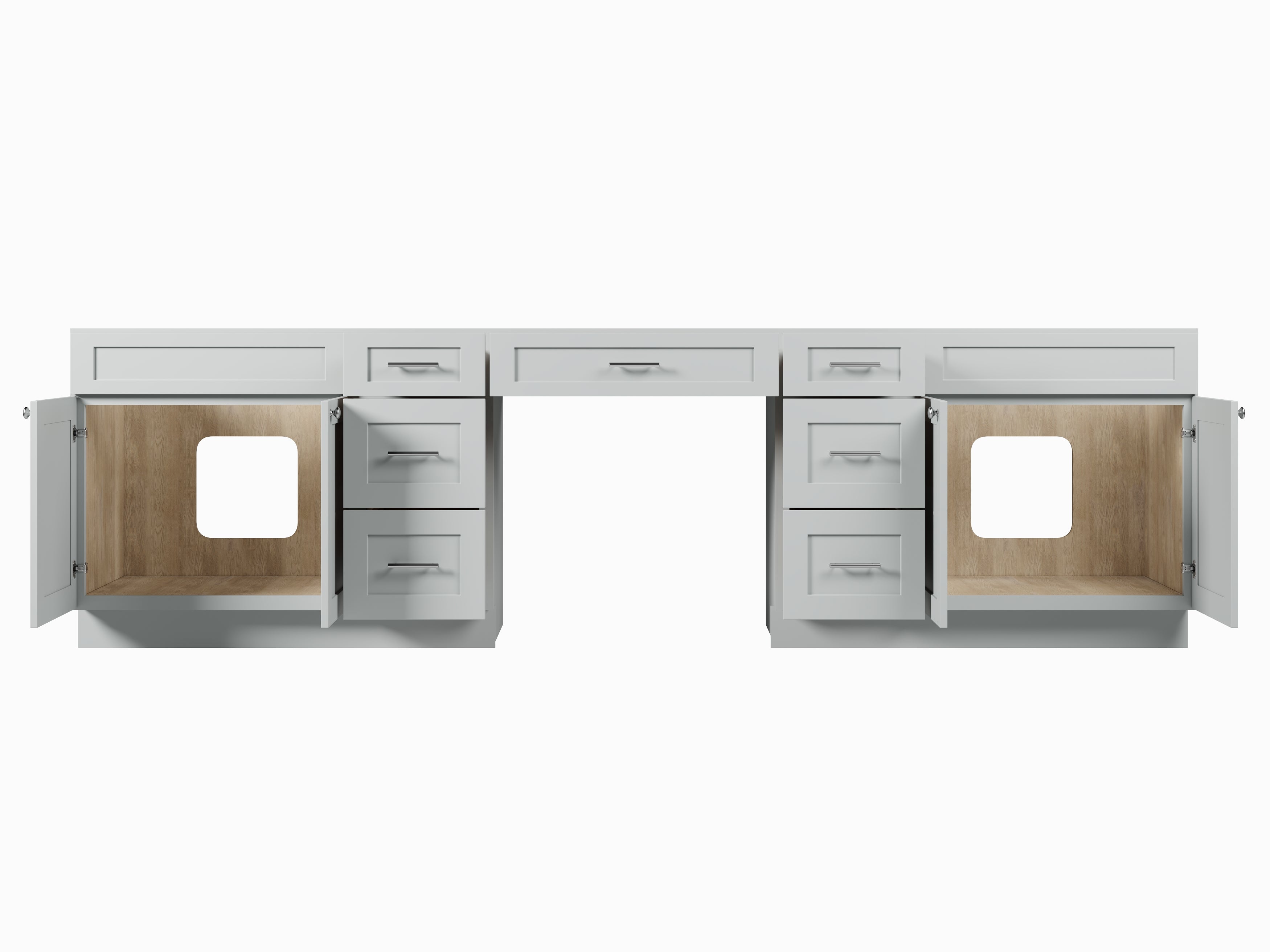 120" Double Bathroom Vanity Base Only With 7 Drawers