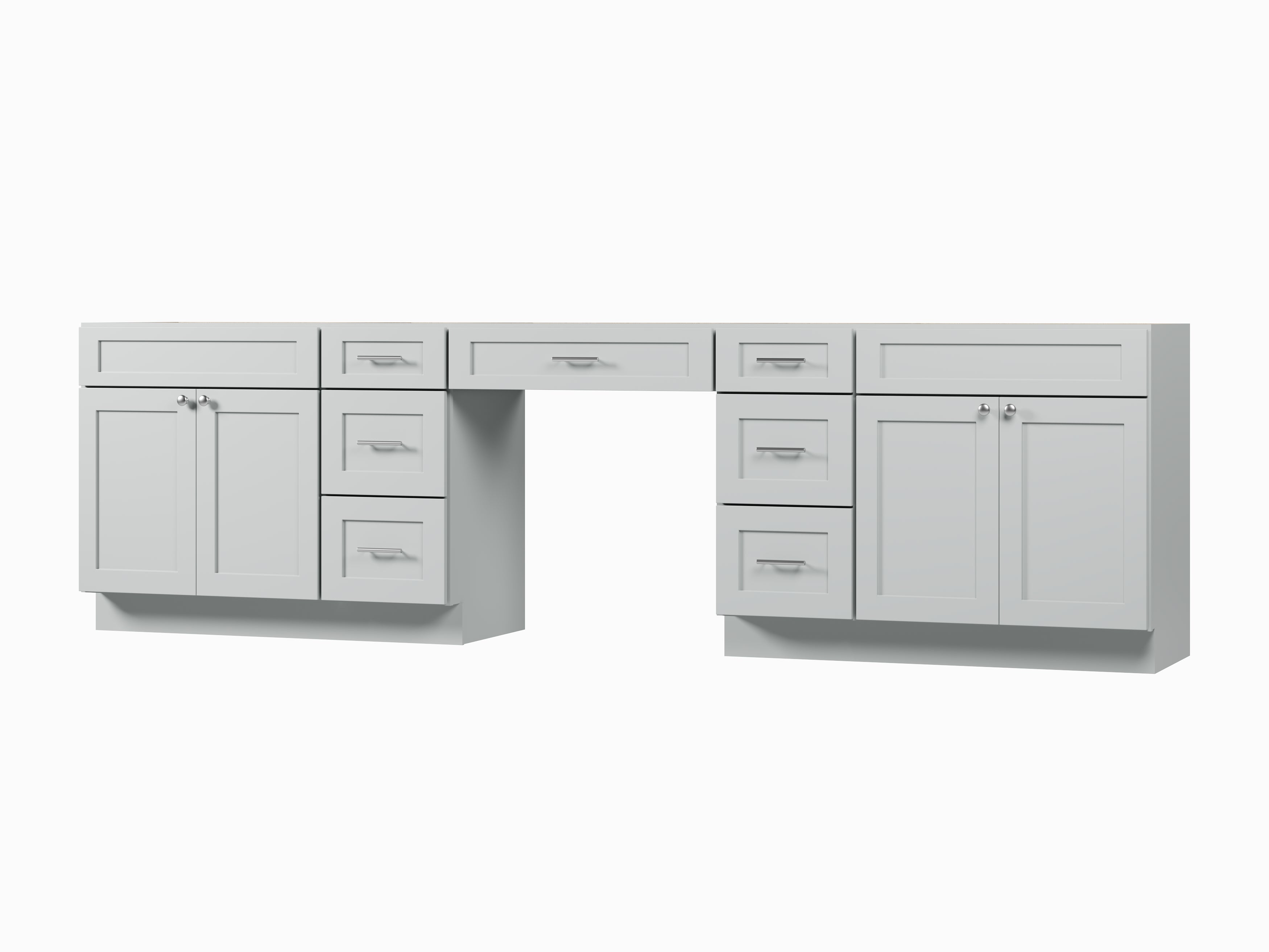 120" Double Bathroom Vanity Base Only With 7 Drawers