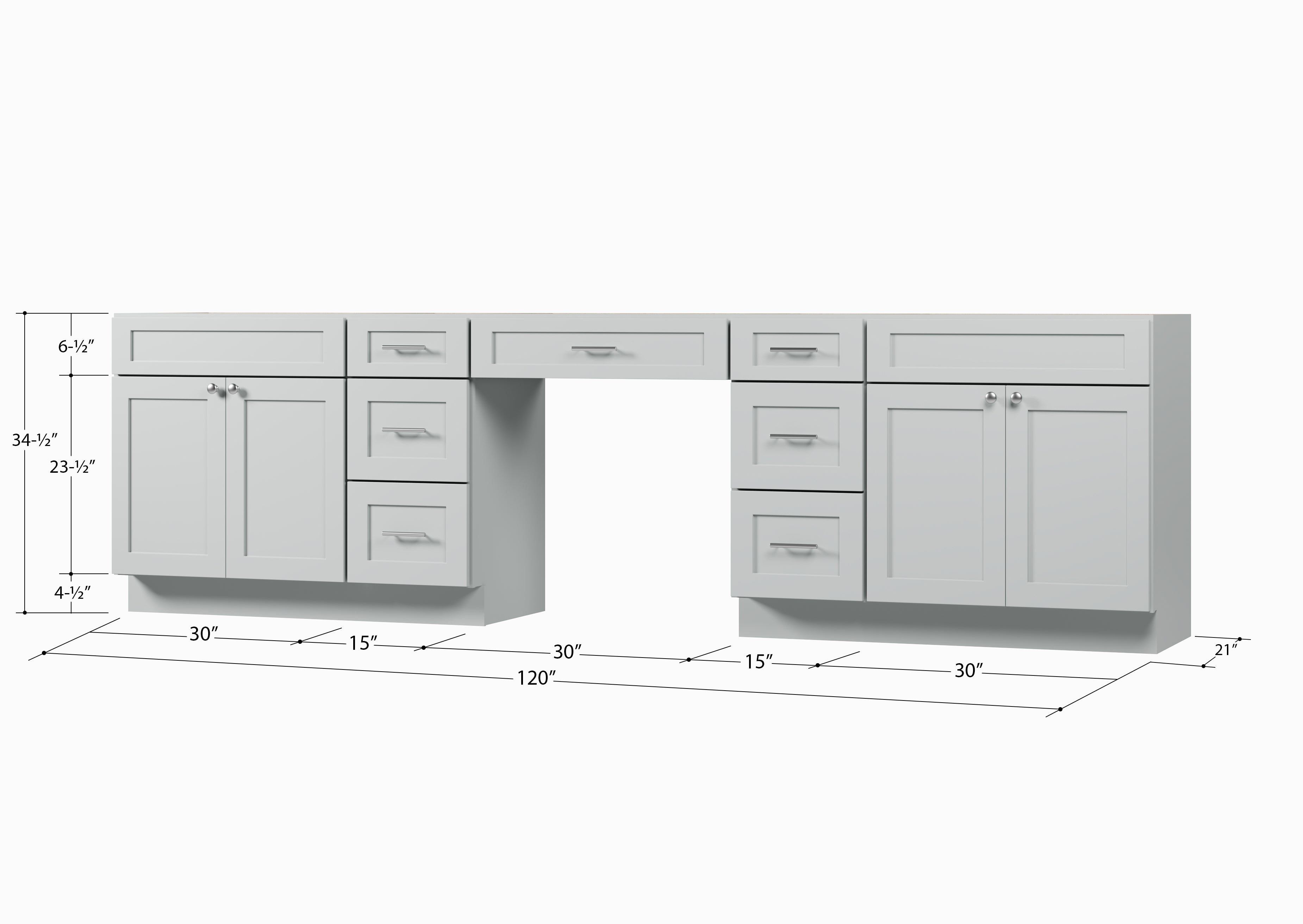 120" Double Bathroom Vanity Base Only With 7 Drawers