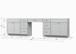 120" Double Bathroom Vanity Base Only With 7 Drawers