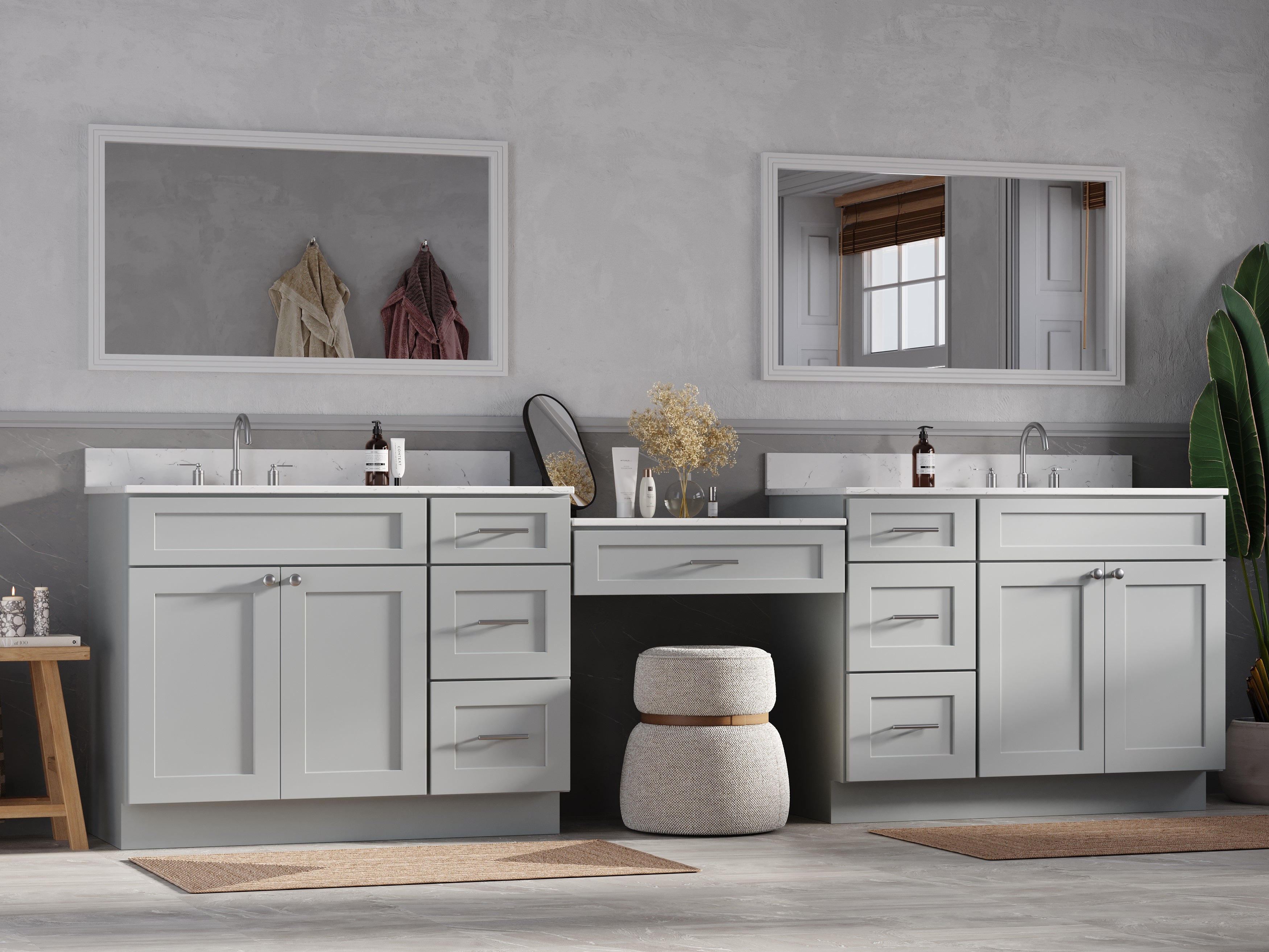 Disar 120" Double Bathroom Vanity Desk With Carrara Quartz Top 7 Drawers