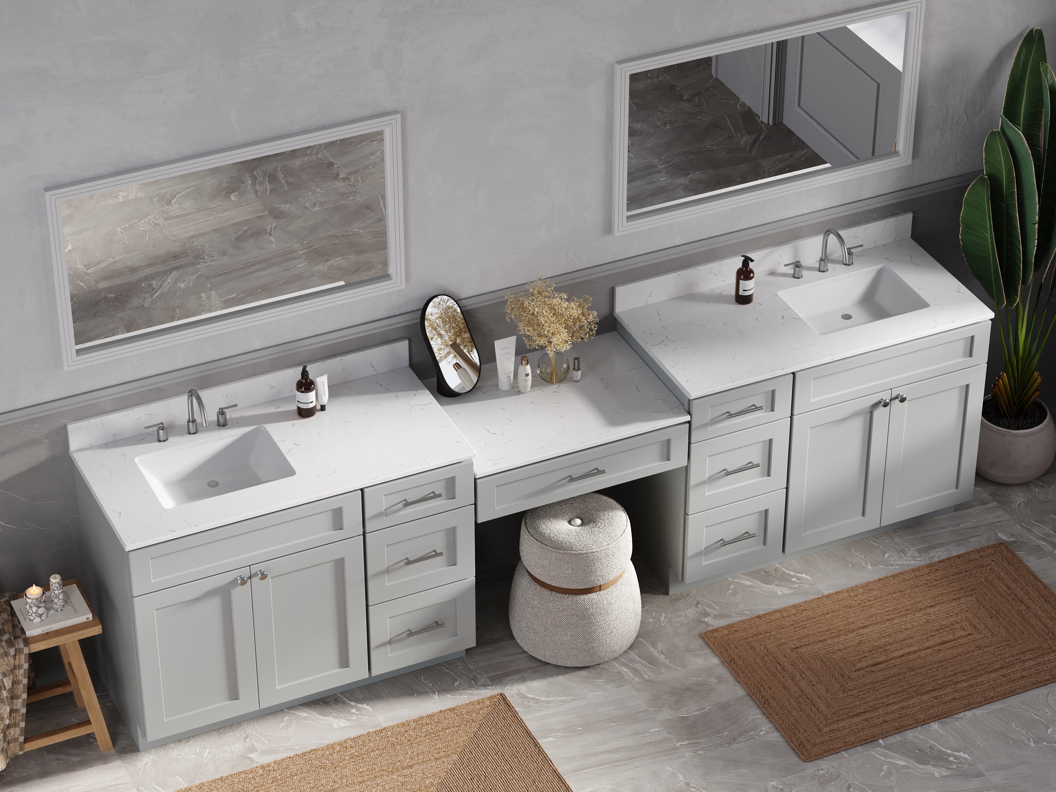 Disar 120" Double Bathroom Vanity Desk With Carrara Quartz Top 7 Drawers
