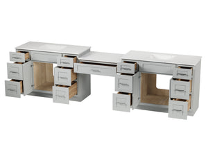 Disar 126'' Double Bathroom Vanity With Carrara Quartz Top, 13 Drawers