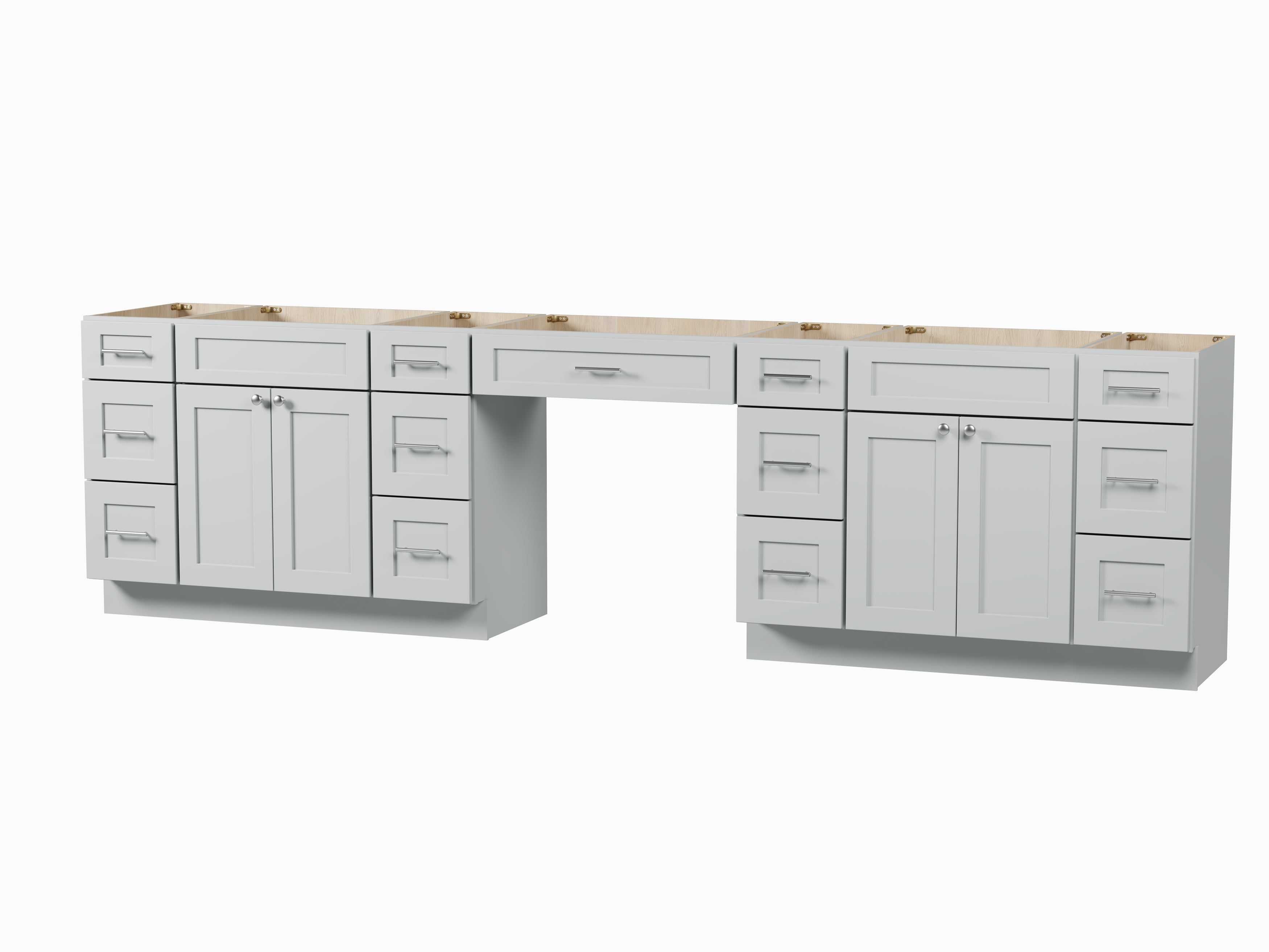 Disar 126'' Double Bathroom Vanity With Desk Dovetail Solid Wood Drawer Base Only With 13 Drawers