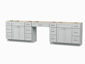 Disar 126'' Double Bathroom Vanity With Desk Dovetail Solid Wood Drawer Base Only With 13 Drawers