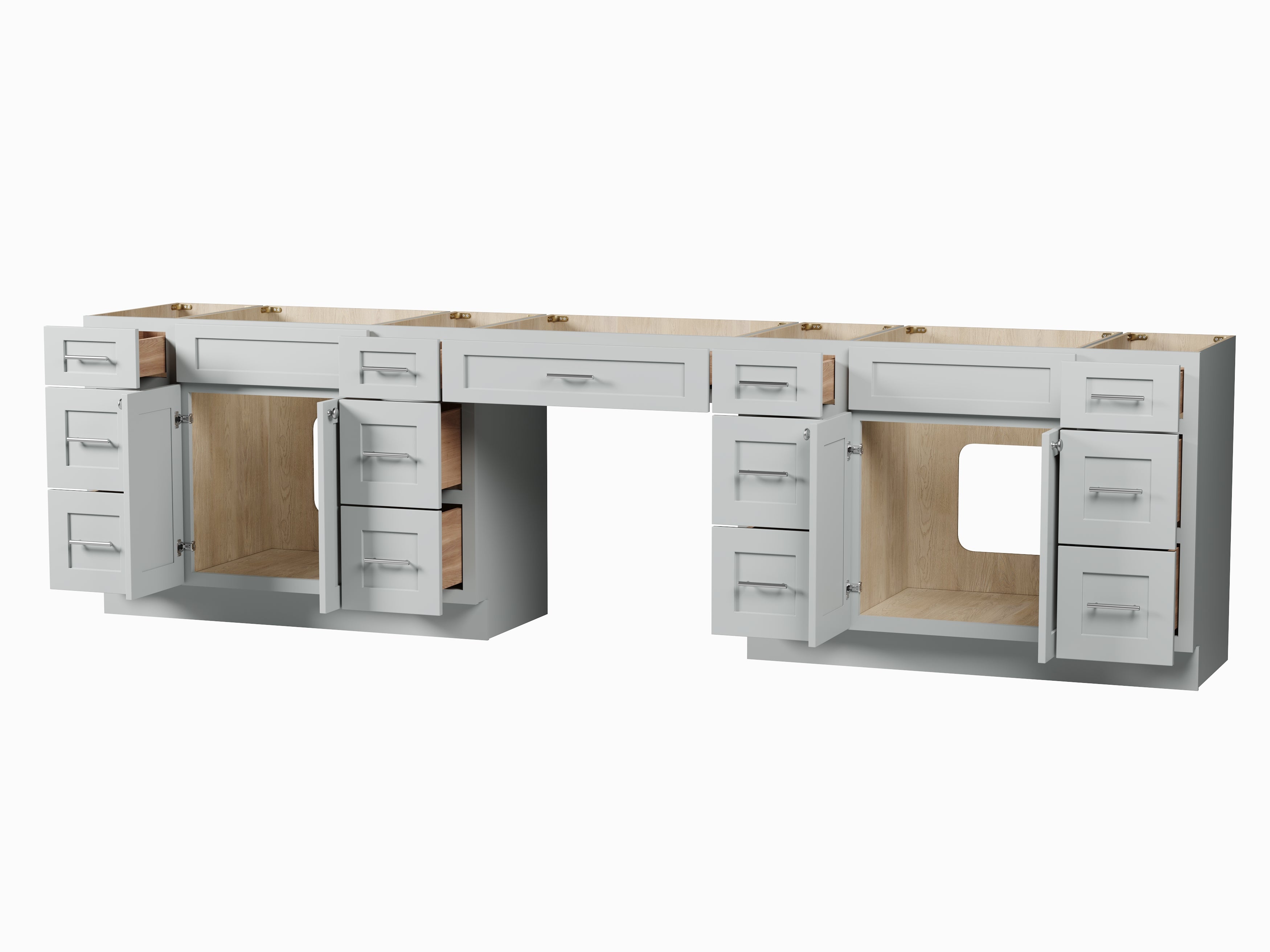 Disar 126'' Double Bathroom Vanity With Desk Dovetail Solid Wood Drawer Base Only With 13 Drawers