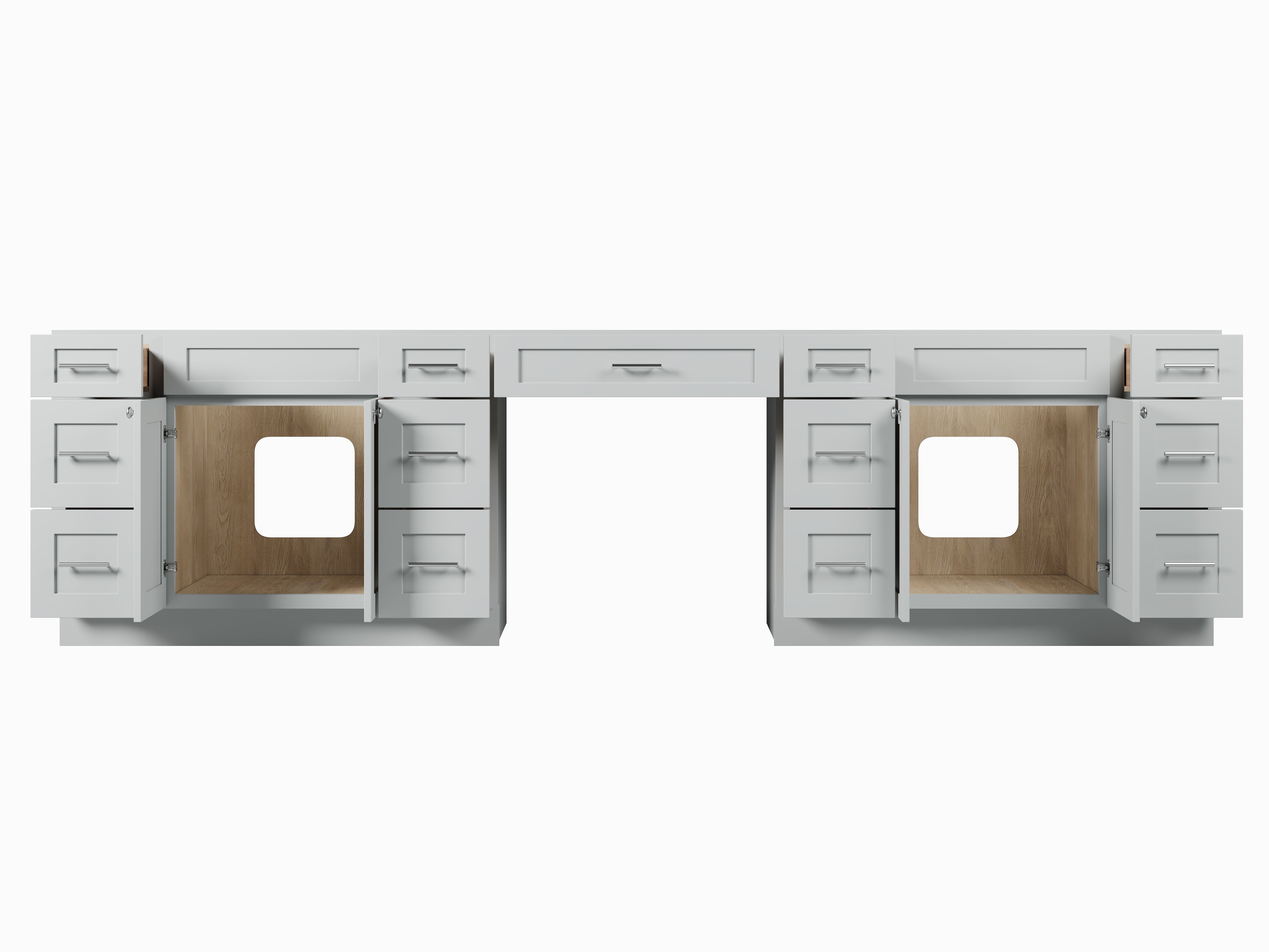 Disar 126'' Double Bathroom Vanity With Desk Dovetail Solid Wood Drawer Base Only With 13 Drawers