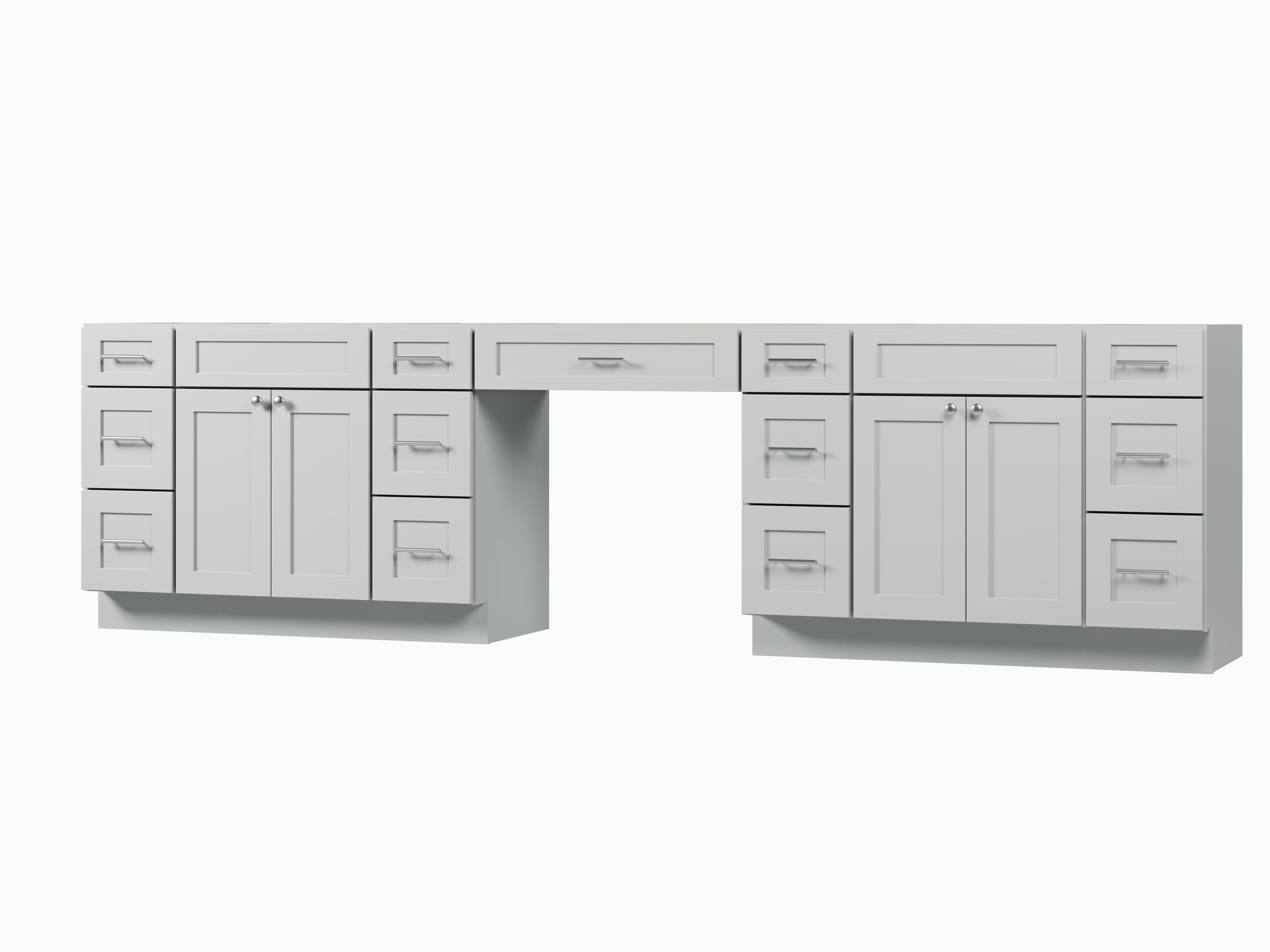 Disar 126'' Double Bathroom Vanity With Desk Dovetail Solid Wood Drawer Base Only With 13 Drawers
