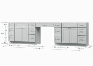 Disar 126'' Double Bathroom Vanity With Desk Dovetail Solid Wood Drawer Base Only With 13 Drawers