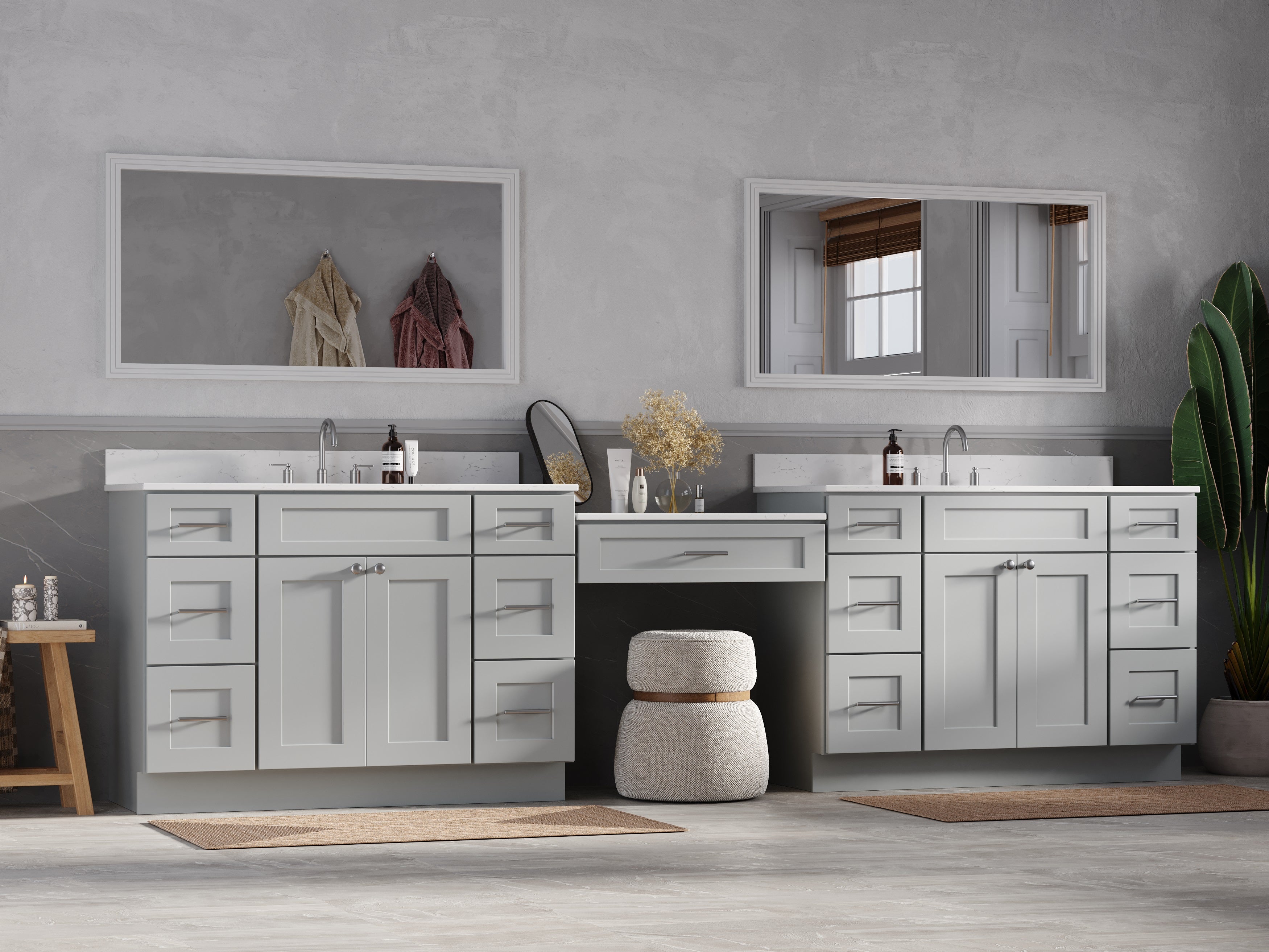 Disar 126'' Double Bathroom Vanity With Carrara Quartz Top, 13 Drawers