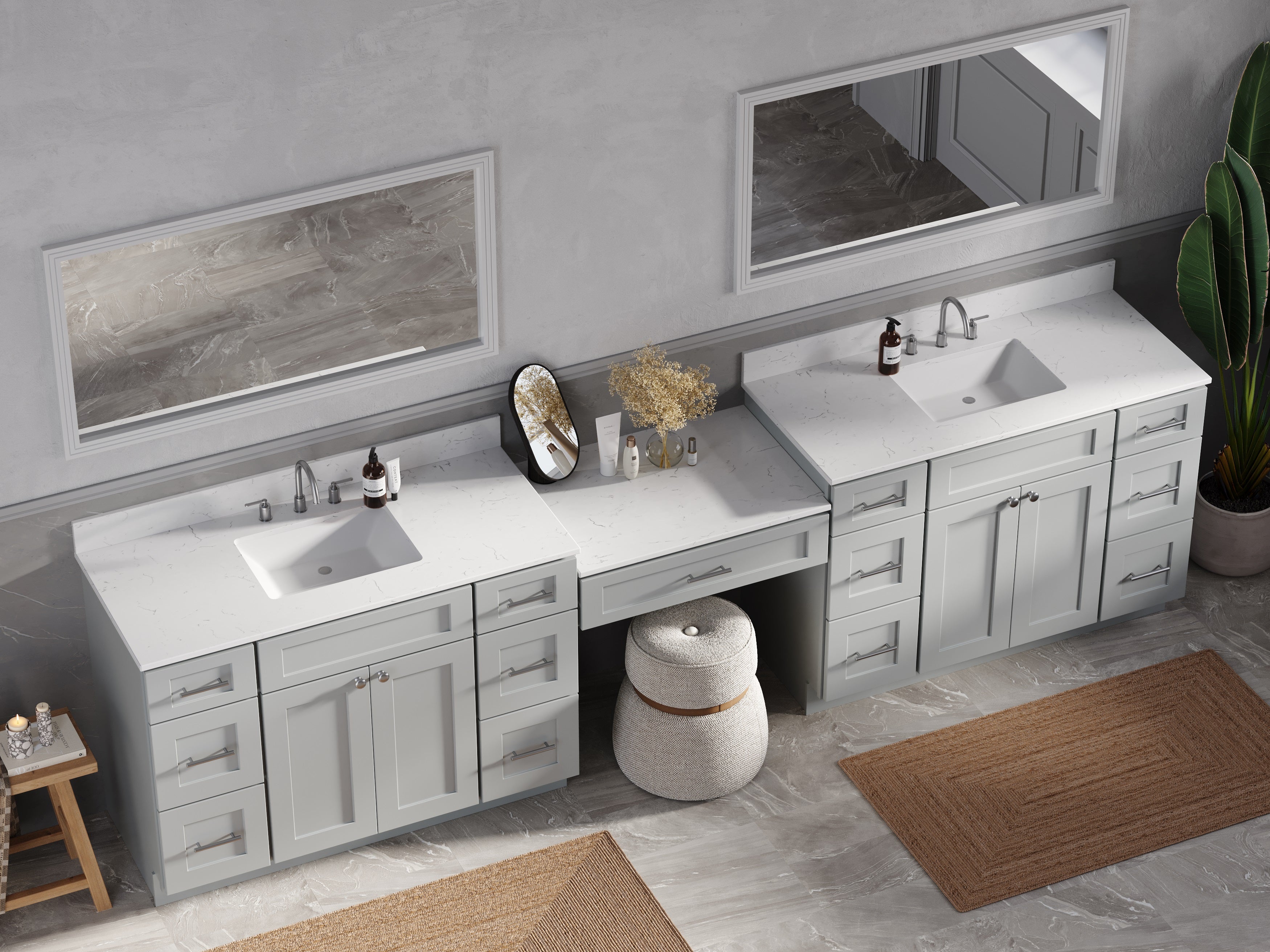 Disar 126'' Double Bathroom Vanity With Carrara Quartz Top, 13 Drawers