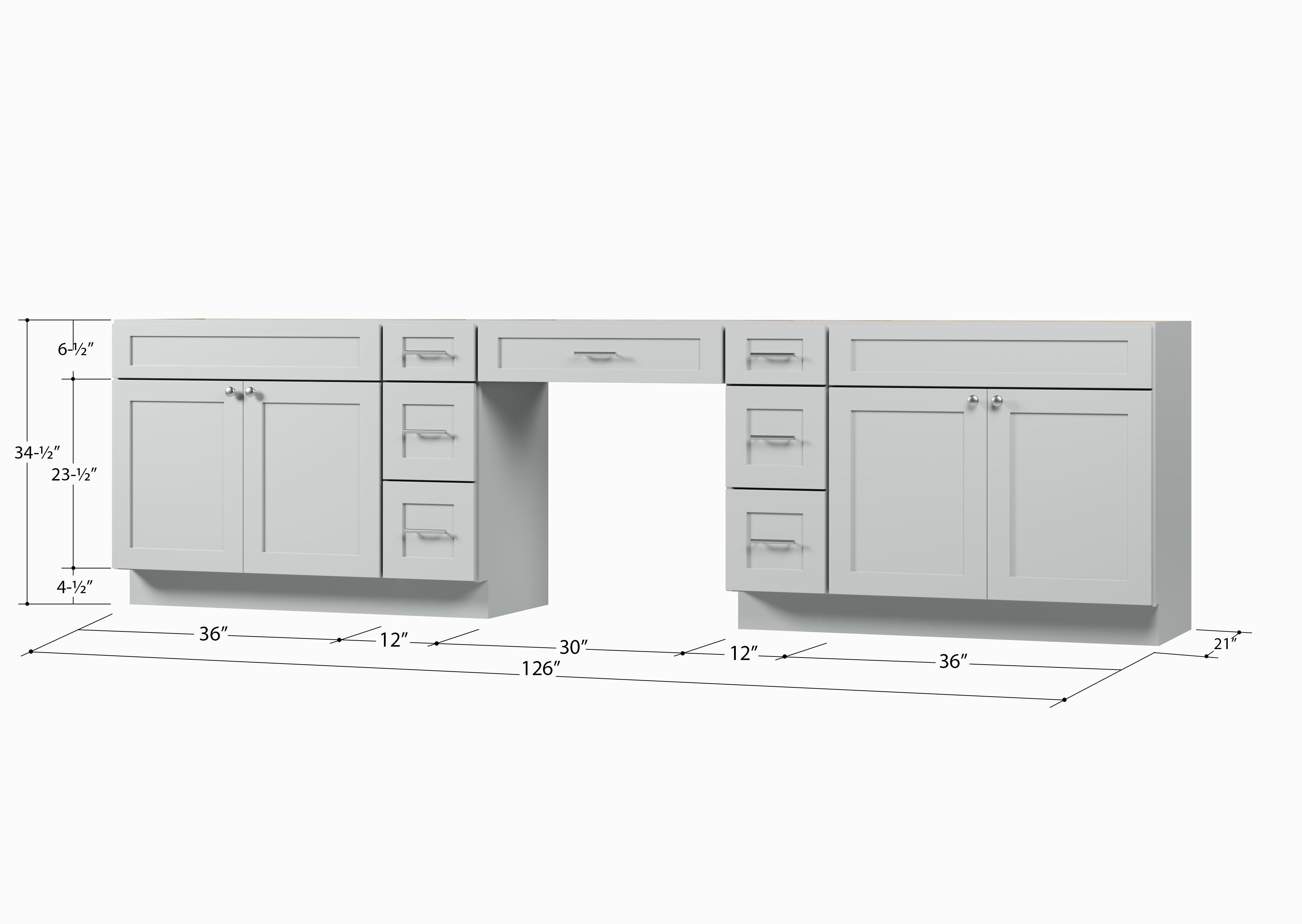 126 Double Bathroom Vanity Base Only With 7 Drawers
