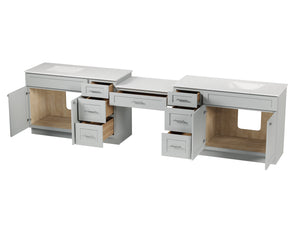 Disar 132'' Double Bathroom Vanity Desk With Carrara Quartz Top, 7 Drawers