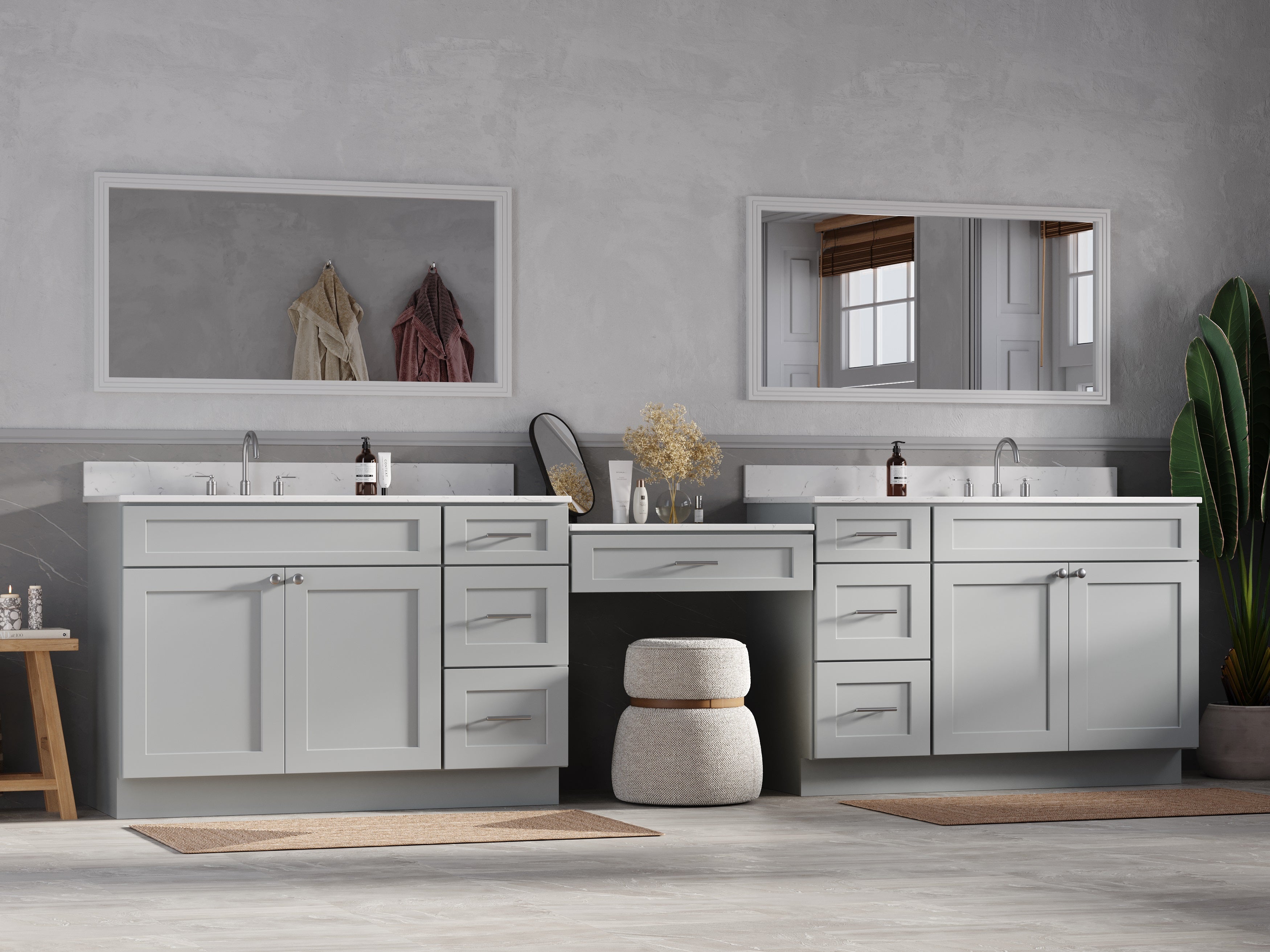 Disar 132'' Double Bathroom Vanity Desk With Carrara Quartz Top, 7 Drawers