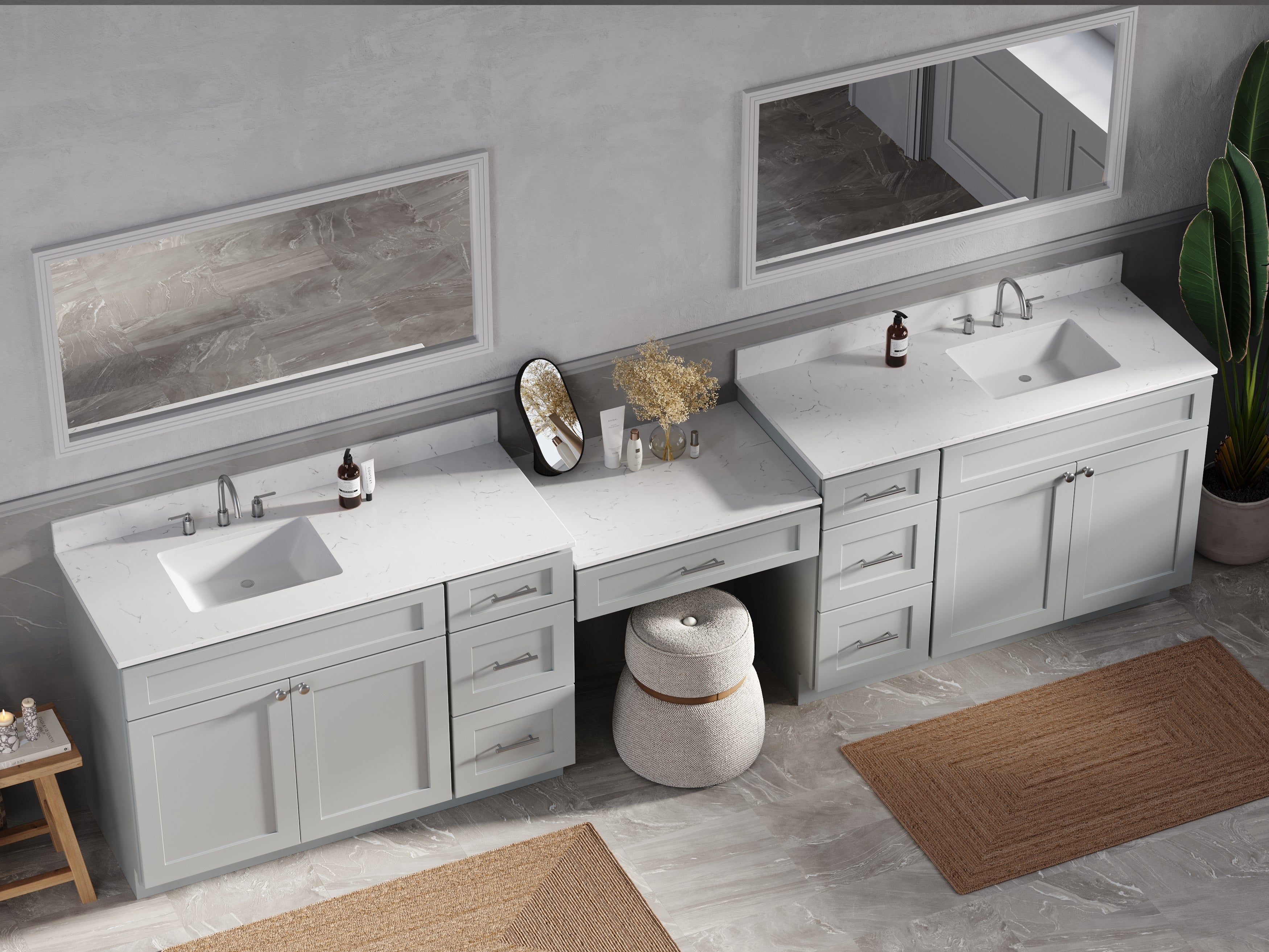 Disar 132'' Double Bathroom Vanity Desk With Carrara Quartz Top, 7 Drawers