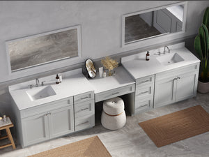 Disar 132'' Double Bathroom Vanity Desk With Carrara Quartz Top, 7 Drawers