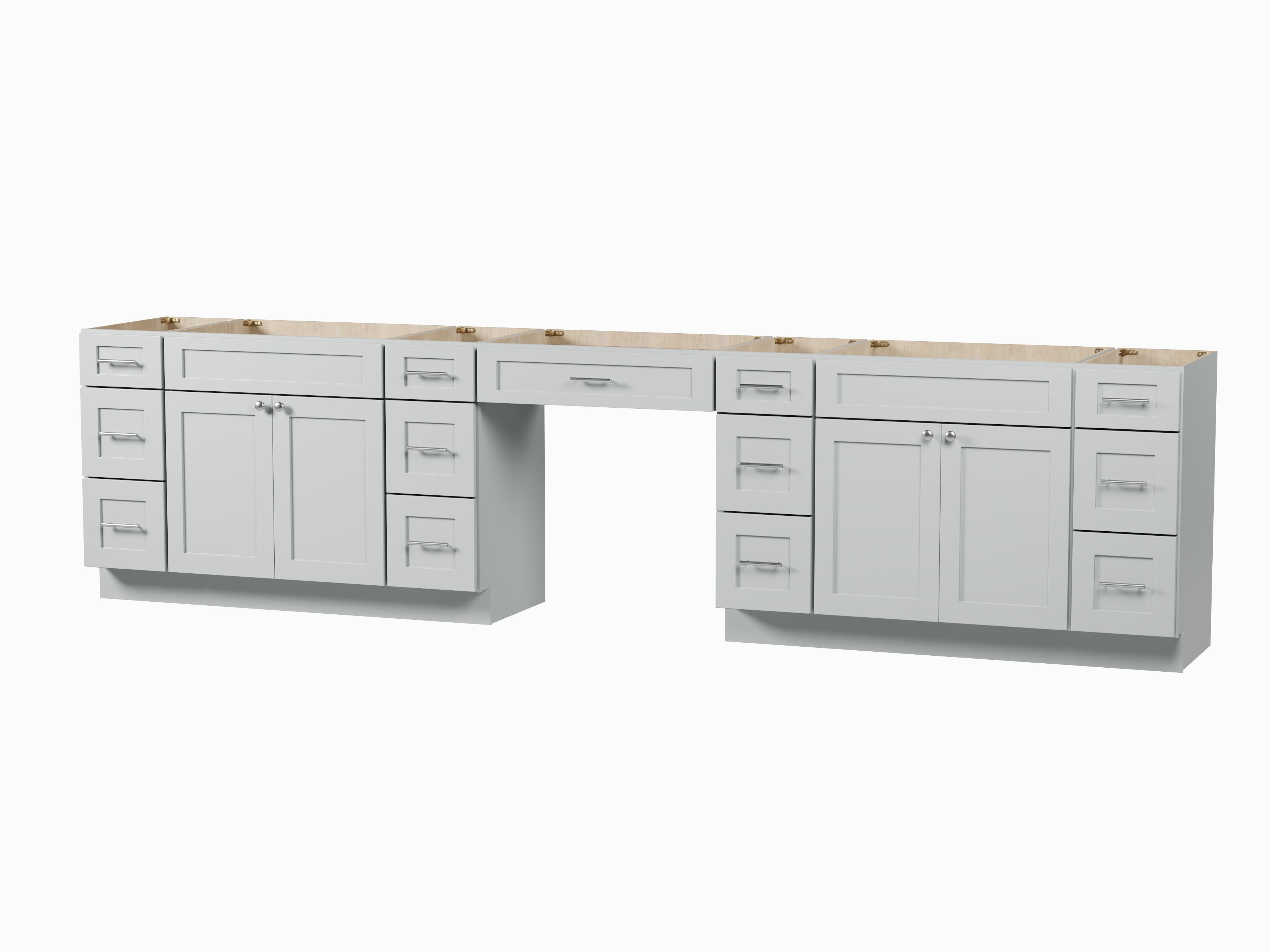 138'' Double Bathroom Vanity Base Only With 13 Drawers