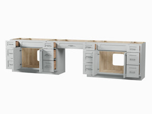 138'' Double Bathroom Vanity Base Only With 13 Drawers