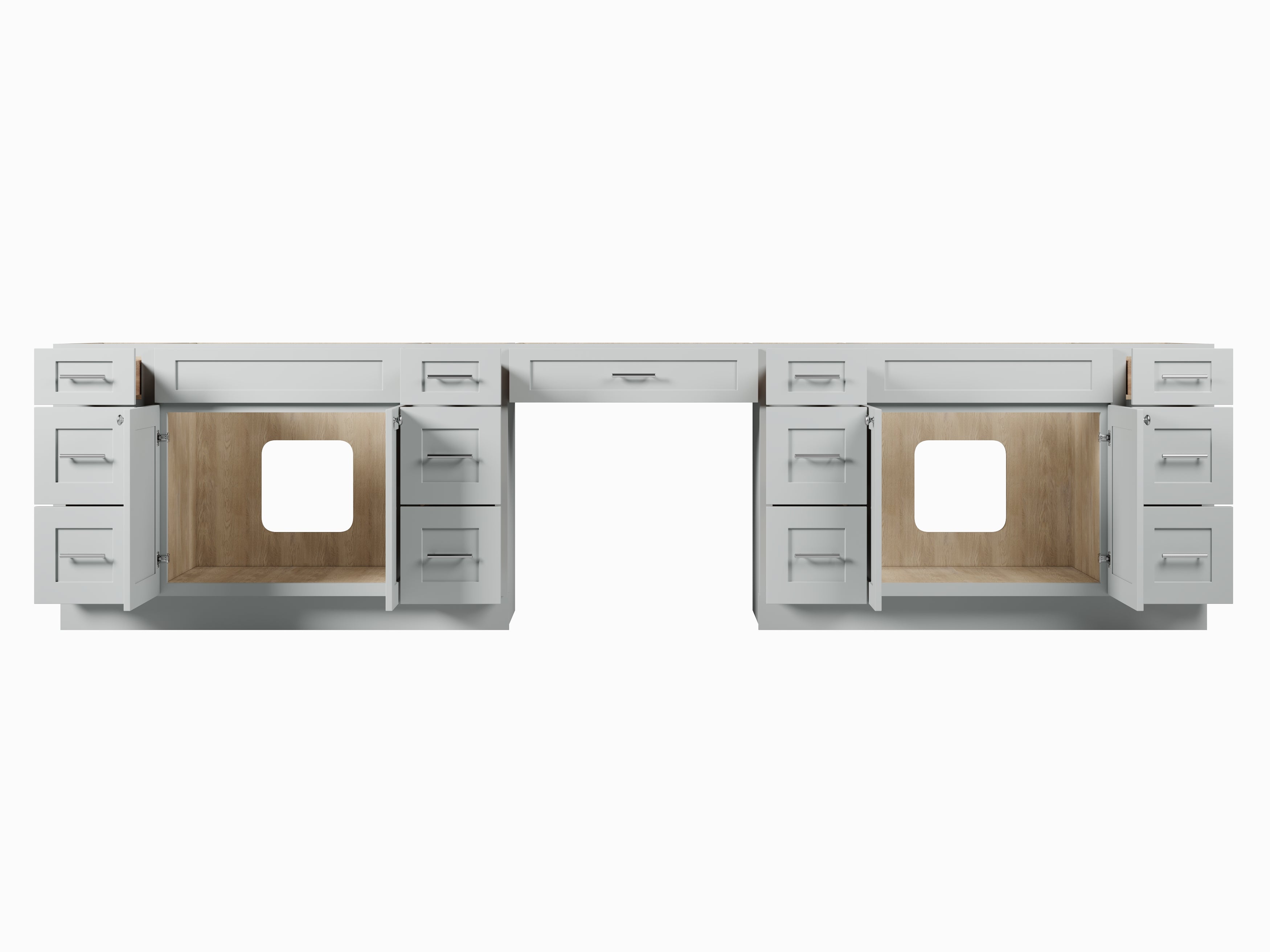 138'' Double Bathroom Vanity Base Only With 13 Drawers