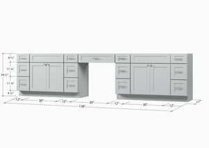 138'' Double Bathroom Vanity Base Only With 13 Drawers