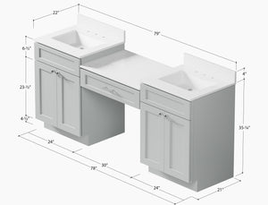 79'' Double Bathroom Vanity Desk with Quartz Top