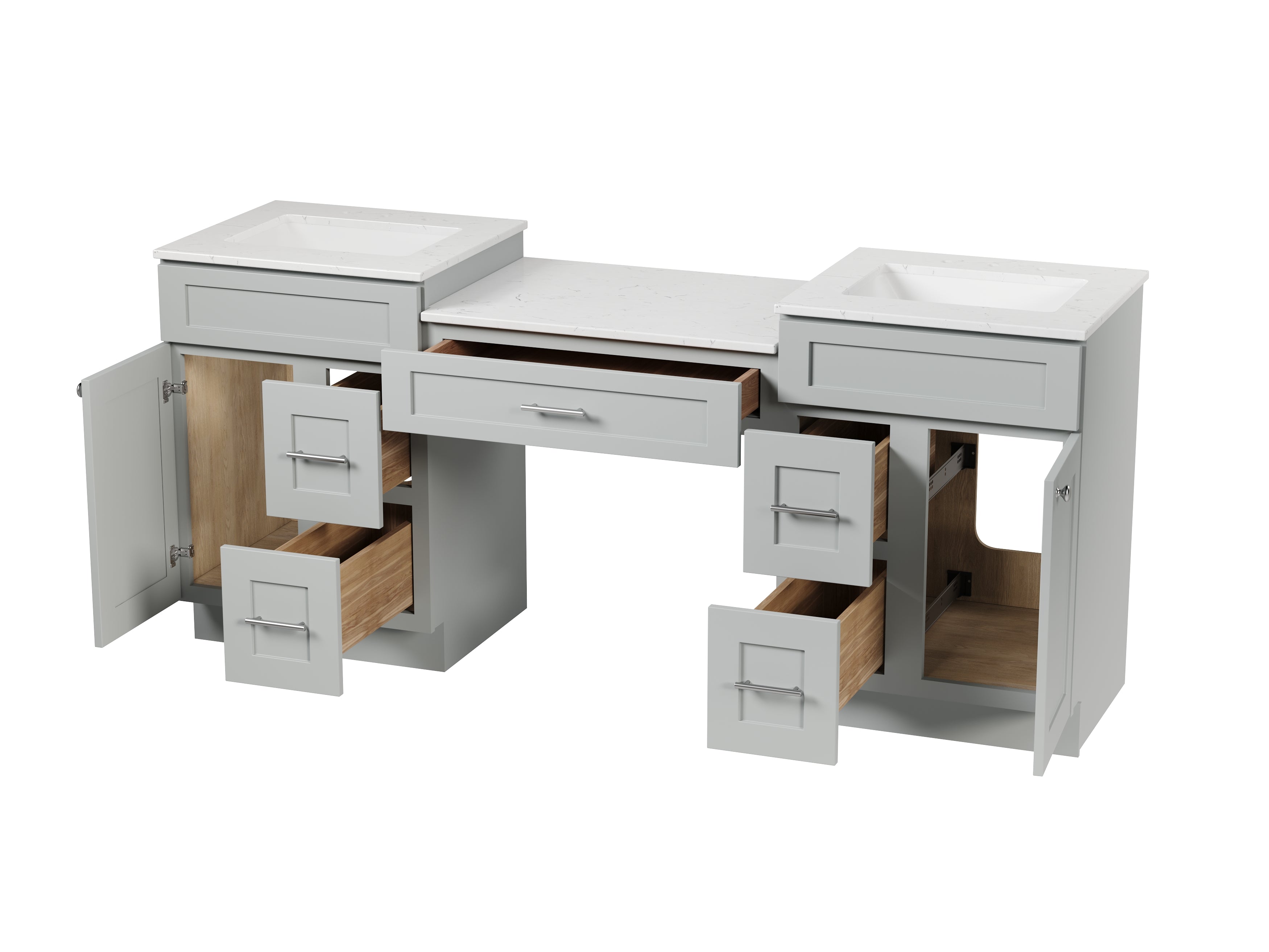 78'' Double Bathroom Vanity Desk  With Carrara Quartz Top, 5 Drawers