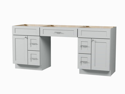 [color:Gray] 78'' Double Bathroom Vanity Base Only With 5 Drawers - Gray finish view