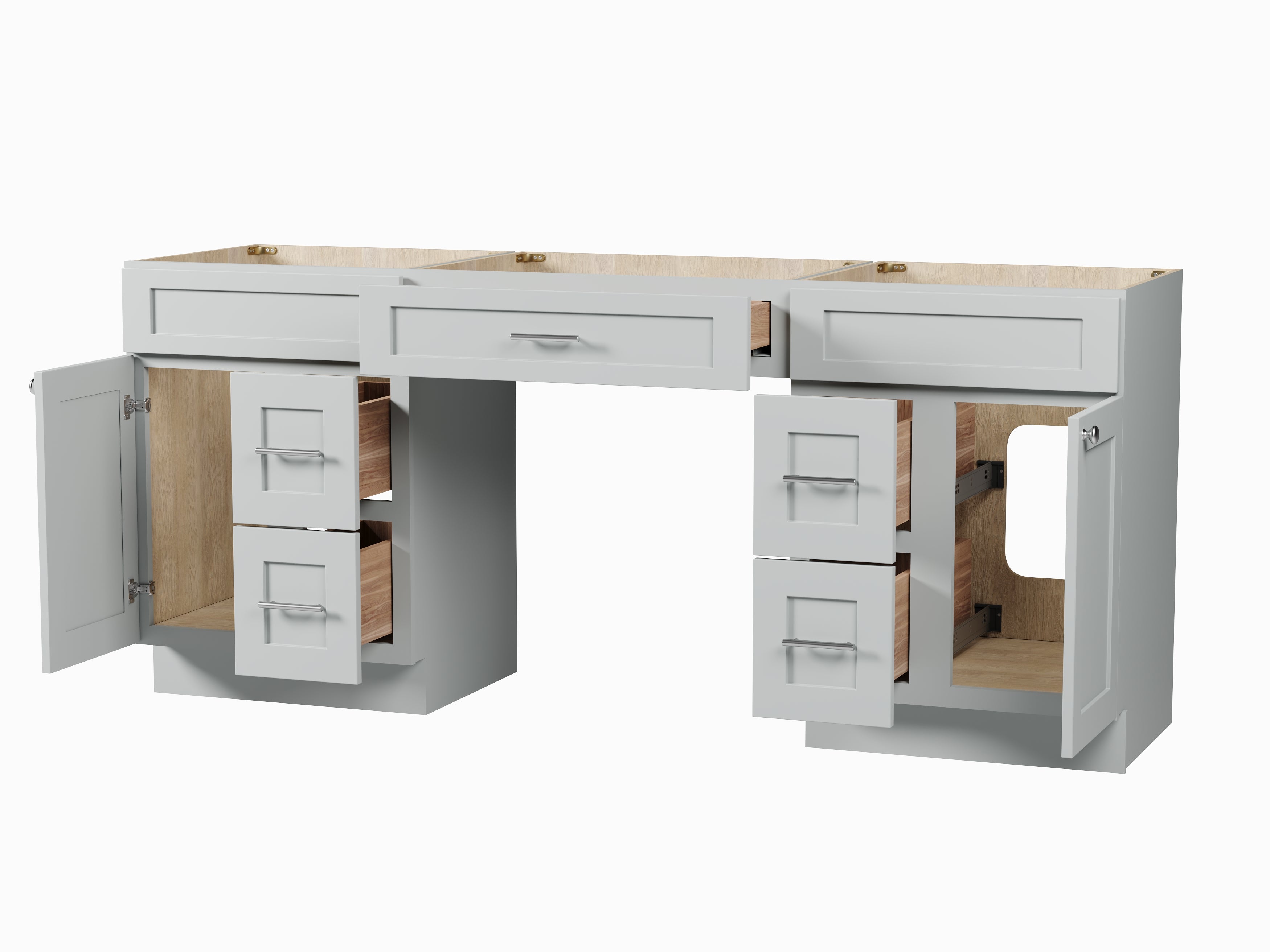 78'' Double Bathroom Vanity Base Only, With 5 Drawers