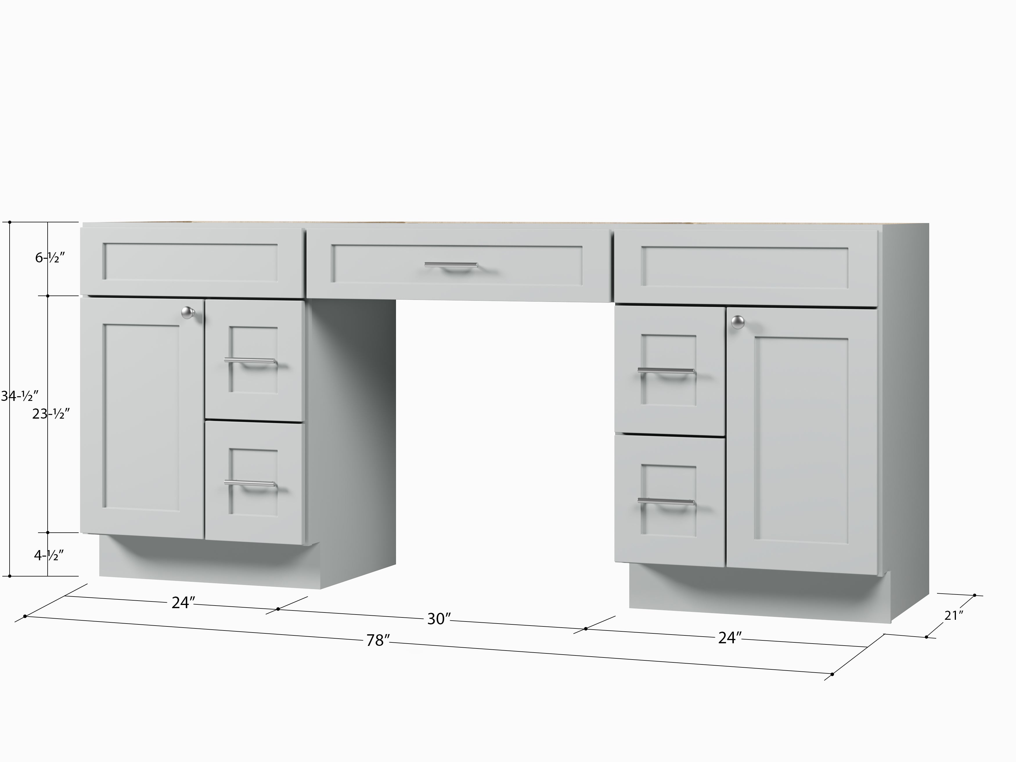78'' Double Bathroom Vanity Base Only, With 5 Drawers