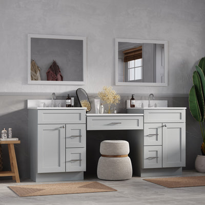 [color:Gray] 78" Double Bathroom Vanity Desk With Quartz Top, 5 Drawers - Gray finish view