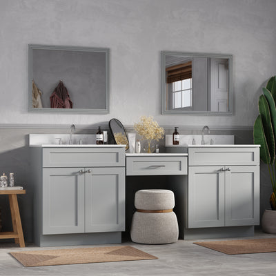 [color:Gray] 84" Double Bathroom Vanity Desk with Quartz Top - Gray finish view