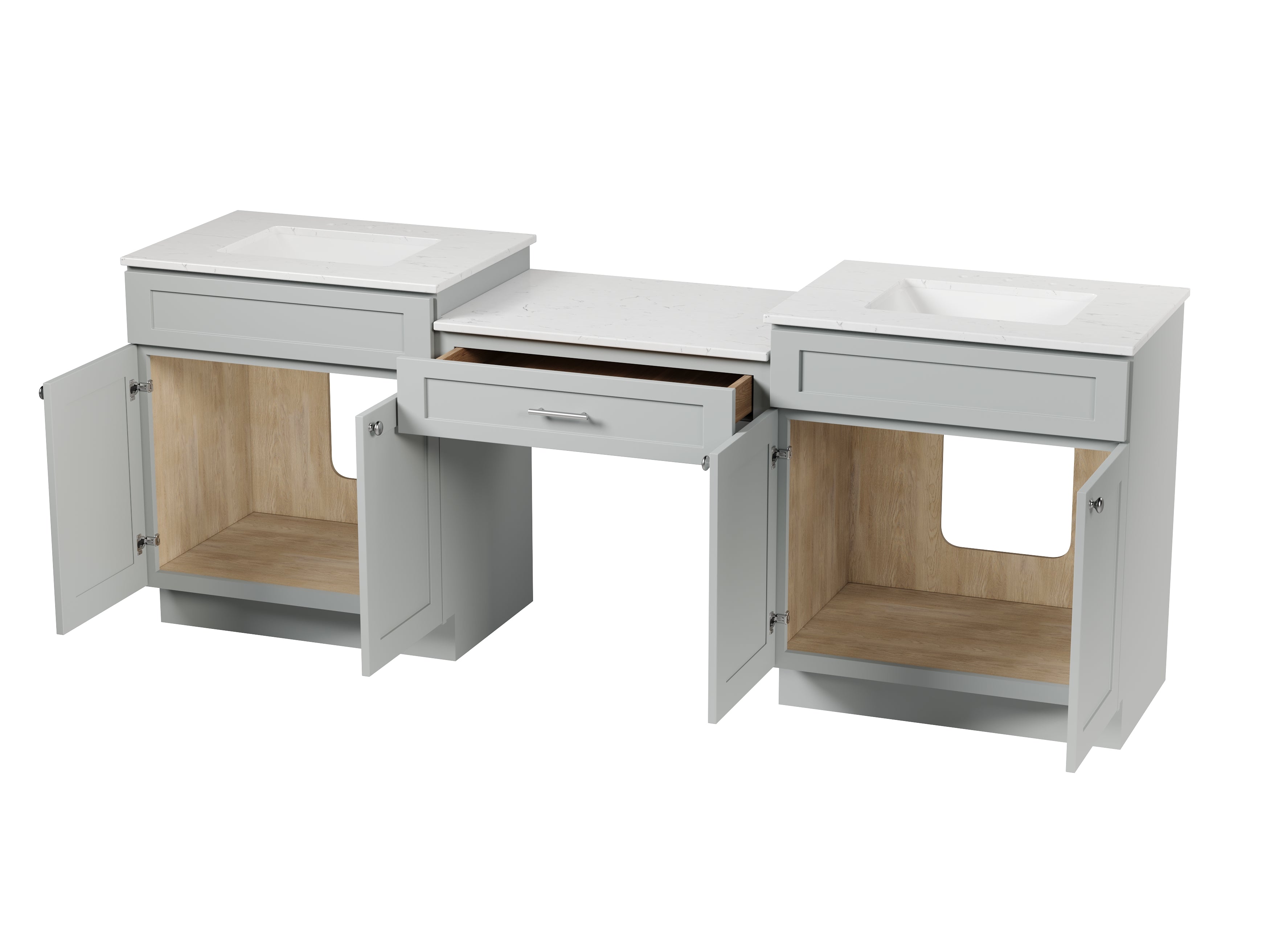 91'' Double Bathroom Vanity Desk  with Quartz Top