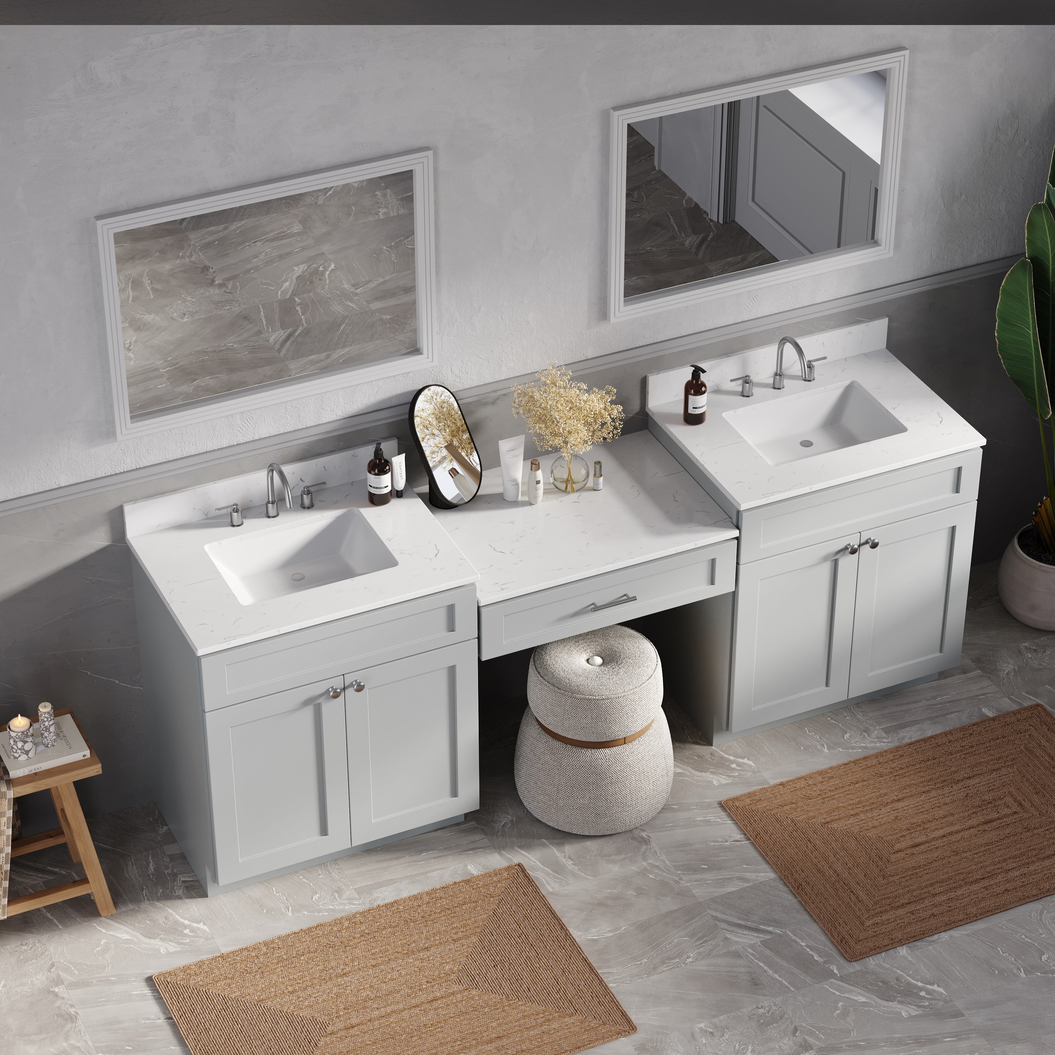 91'' Double Bathroom Vanity Desk  with Quartz Top